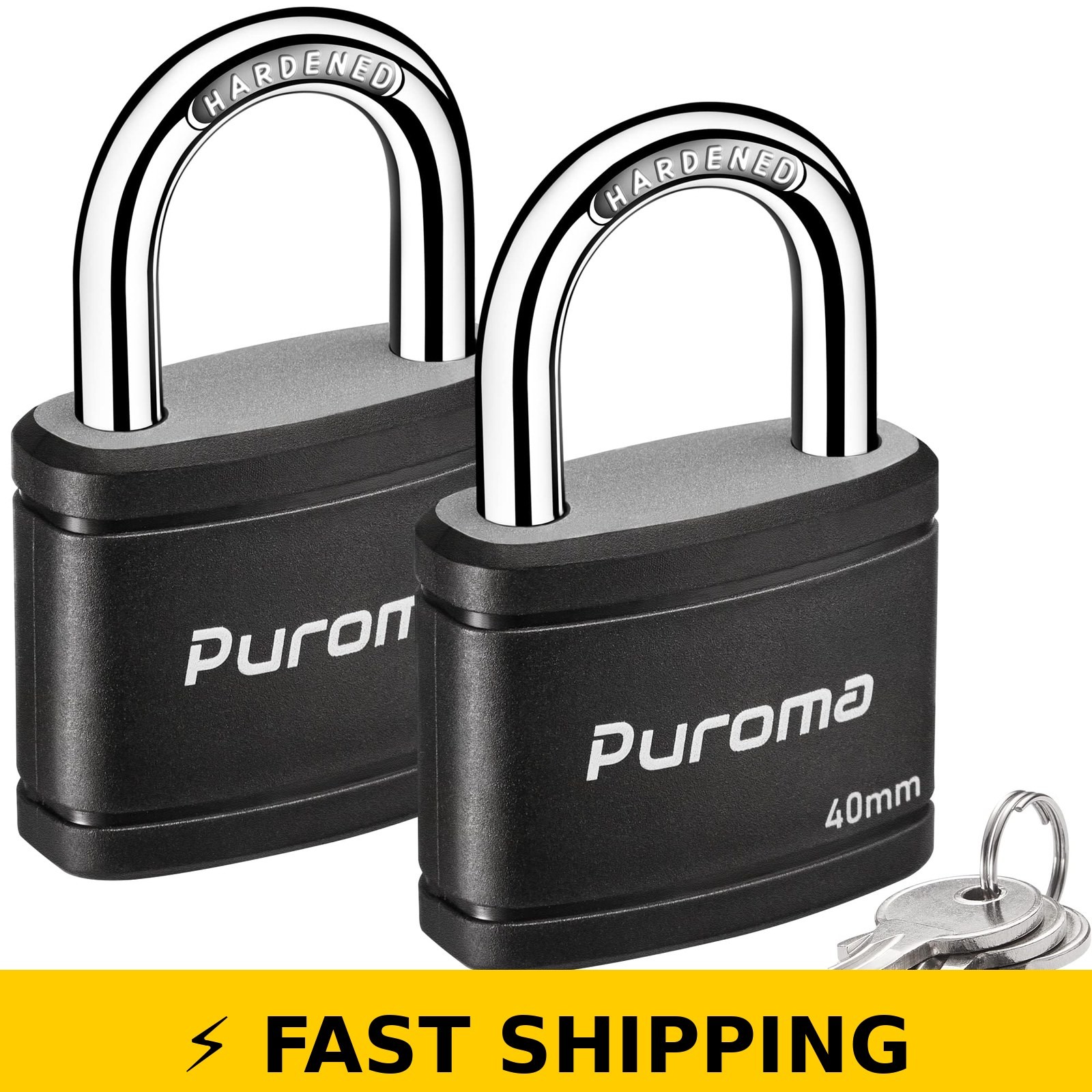 Puroma 2 Pack Keyed Padlock 40mm Heavy-Duty Locker Lock - Black