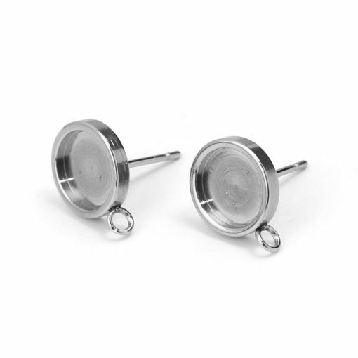 10 pcs. 304 Stainless Steel silver Tone FLAT Earring Posts Studs Settings Bezels