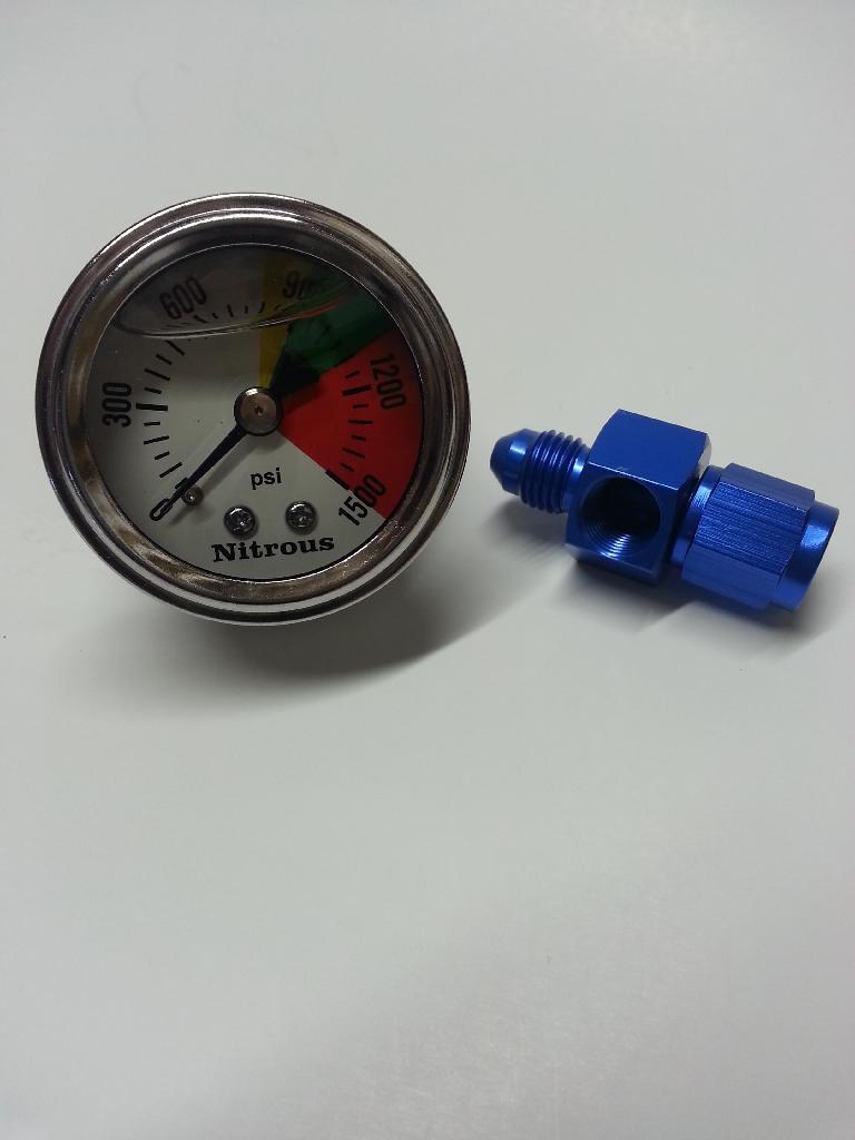 Nitrous Pressure Gauge liquid 0-1500 PSI  1.5" 1 1/2 " with -4 adapter