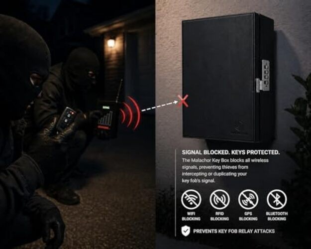 Faraday Key Box with Combination Lock () – Wall Mounted Signal Blocking Black