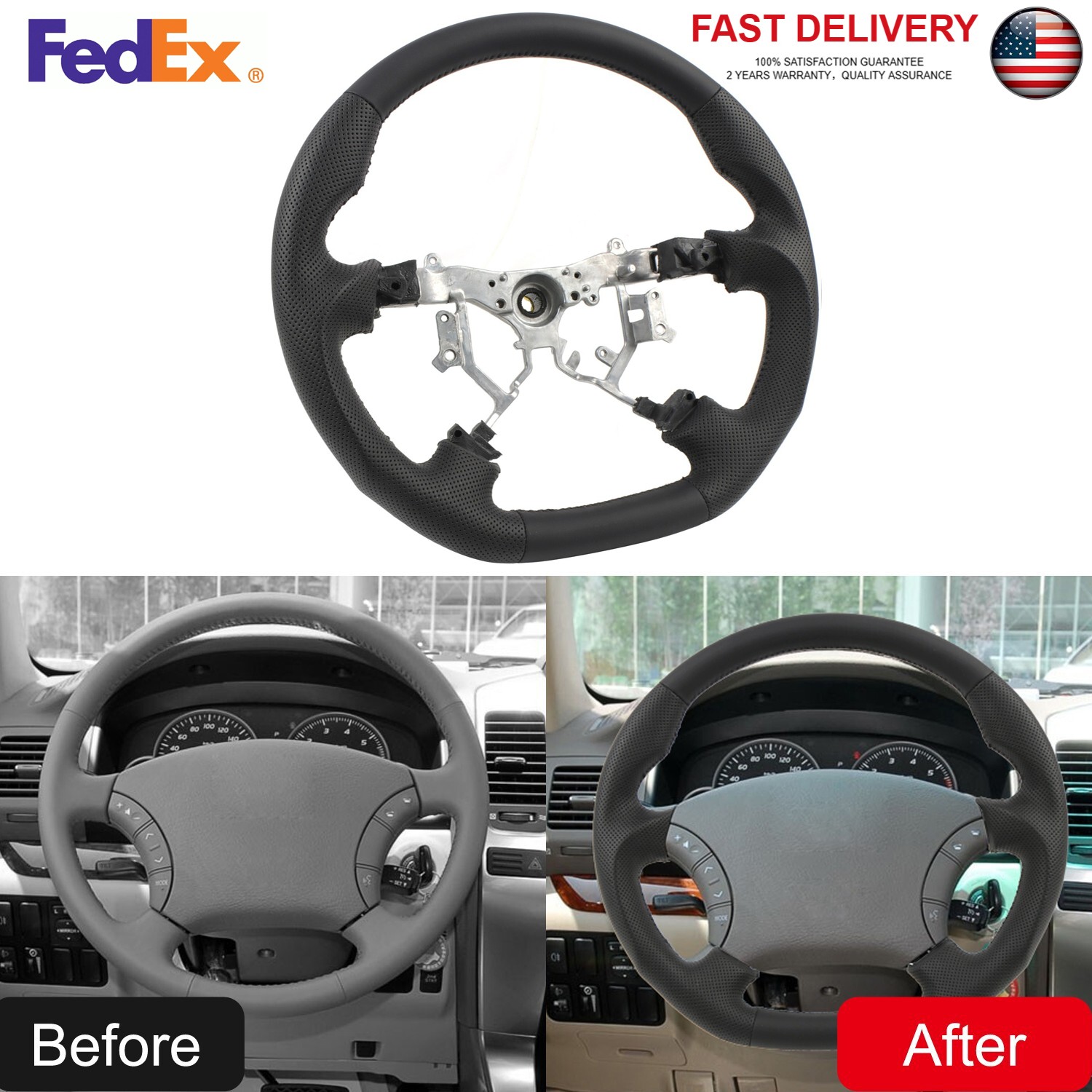 Perforated Leather Steering Wheel Fit for Toyota 4Runner & Lexus GX470 03-09