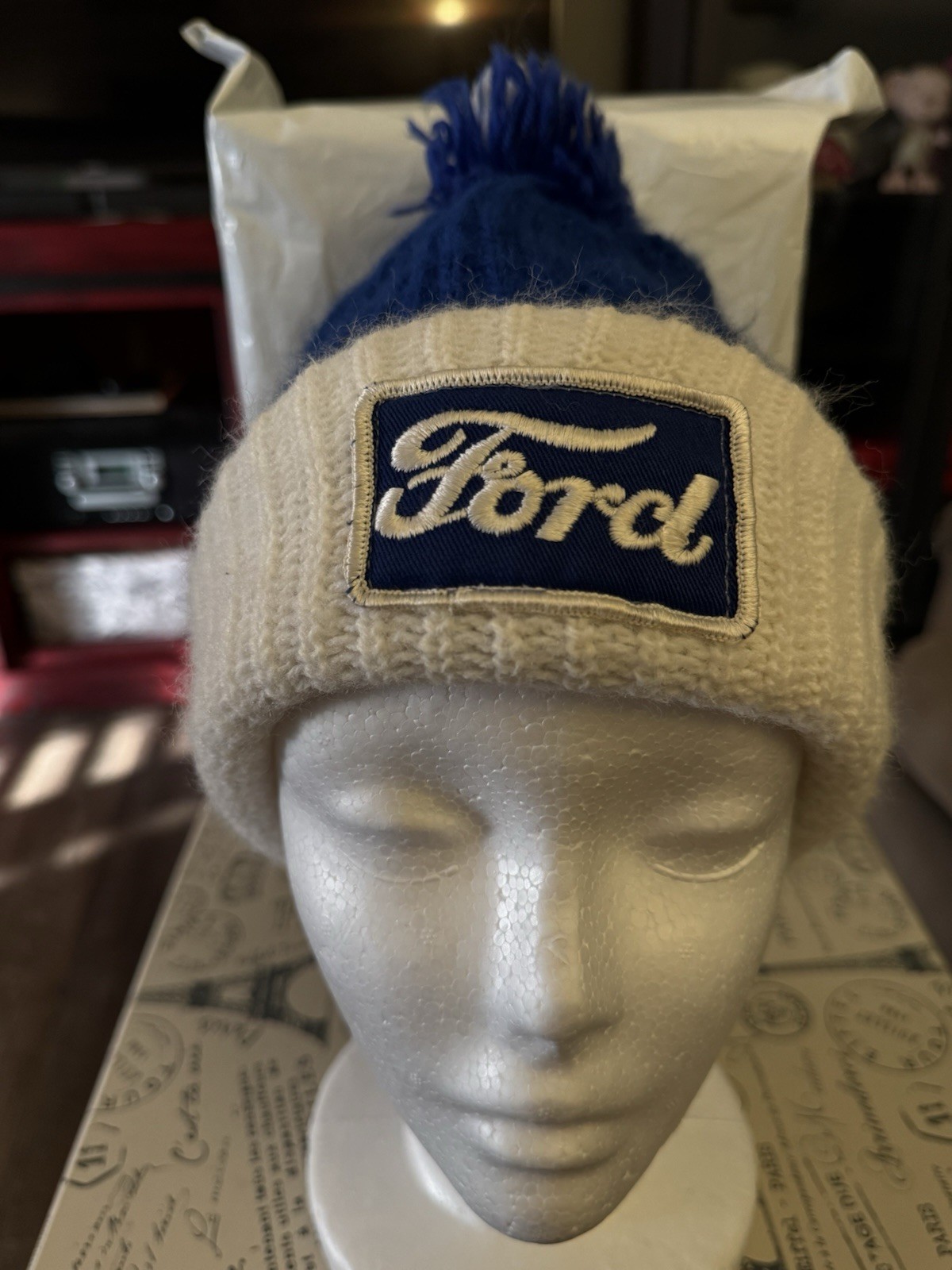 🏁🔥Ford Factory Blue & White Loose Knit Beanie Bronco Mustang Raptor🔥🔥