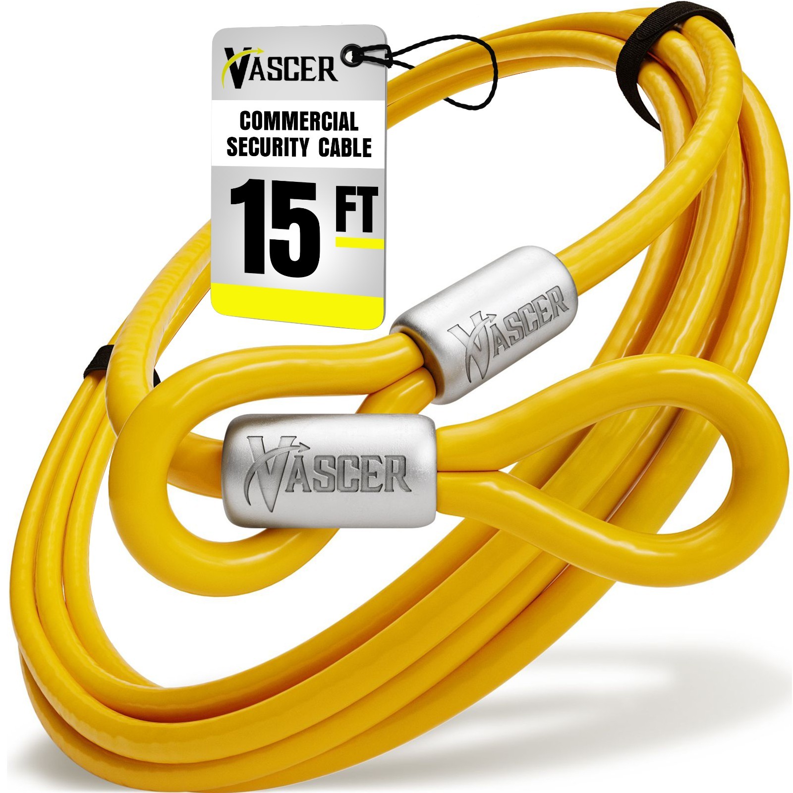 USED Vascer 15FT (1/2") Commercial Steel Cable w/Looped Ends Equipment Security
