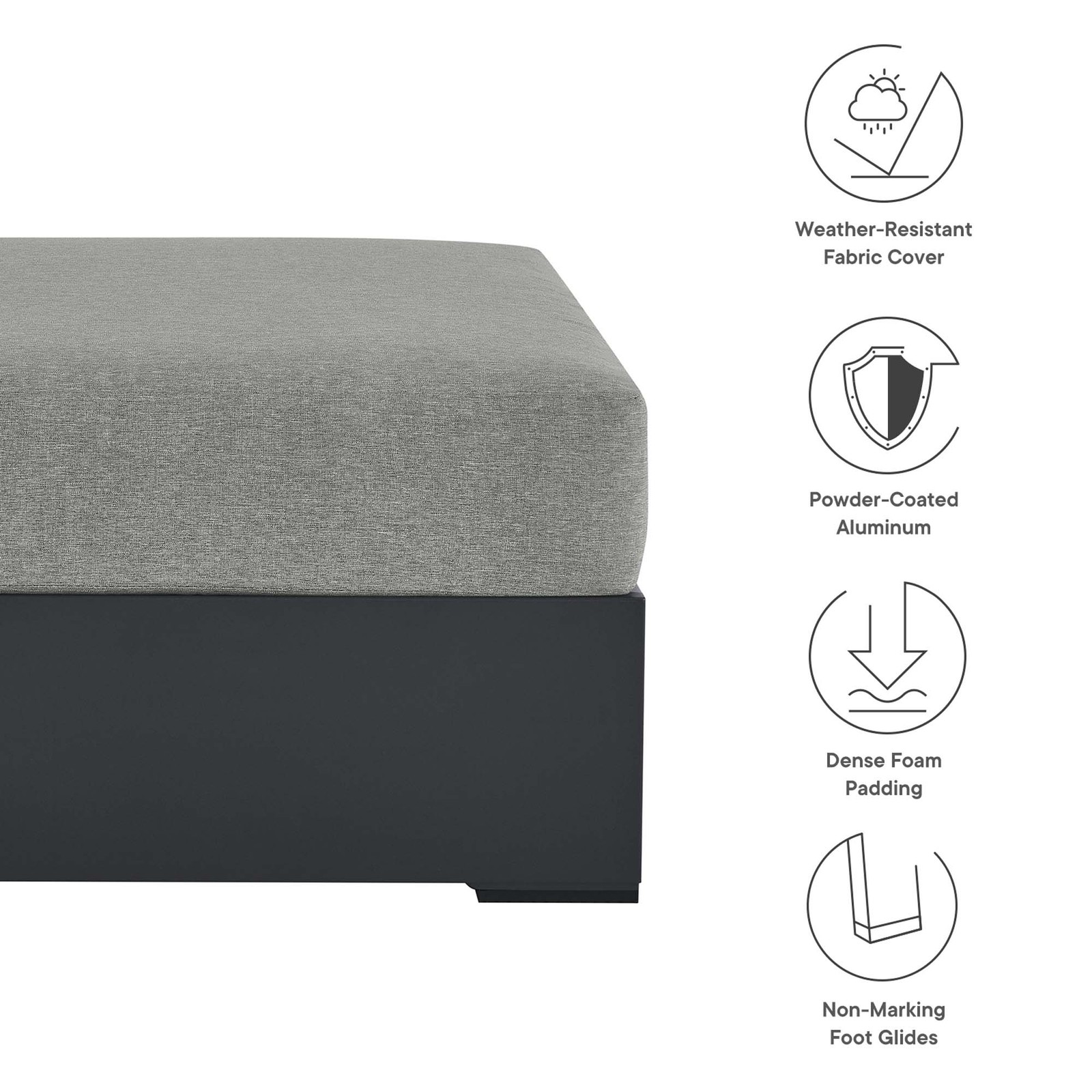 Tahoe Outdoor Patio Powder-Coated Aluminum Ottoman in Gray Gray