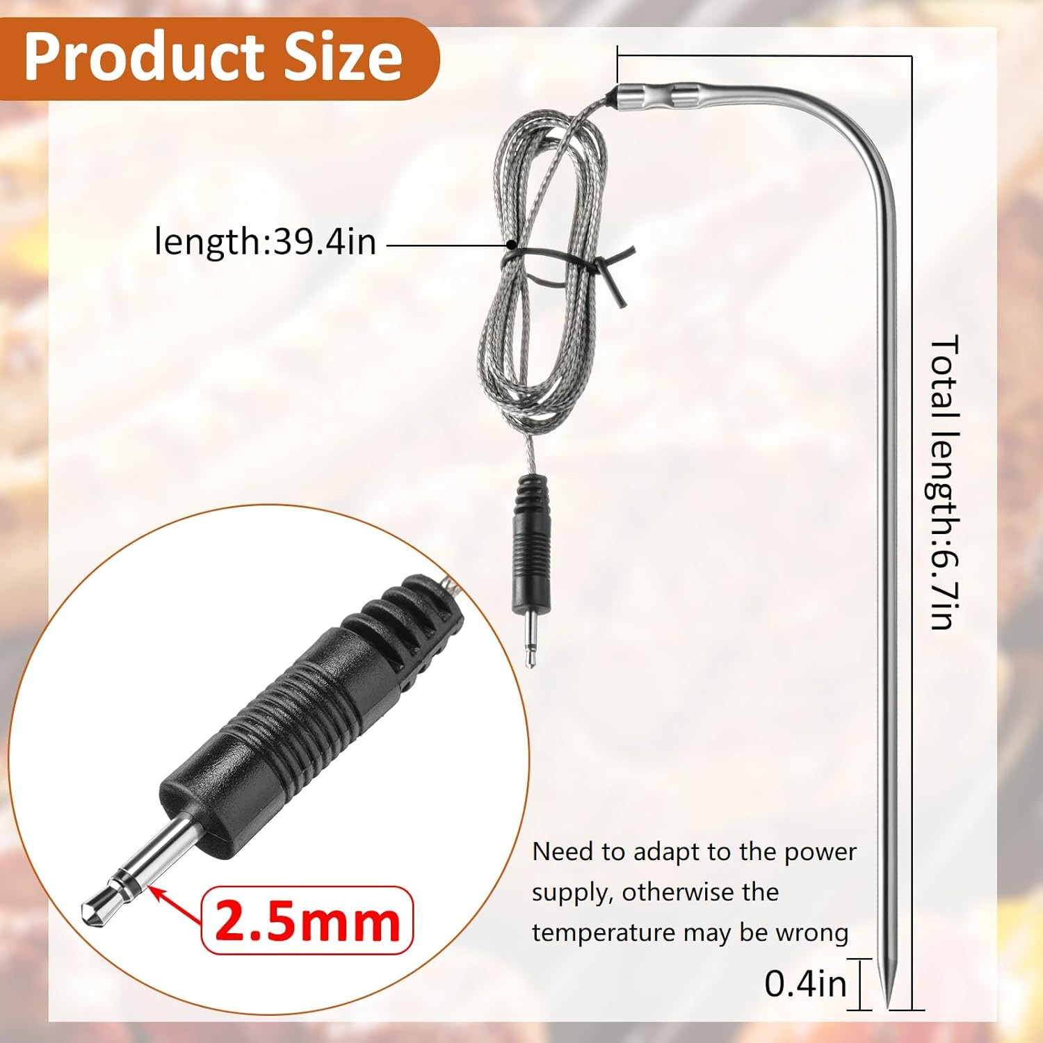 3 Pieces Meat Temperature Probe Thermometer Replacement for Grills and Smokers 2