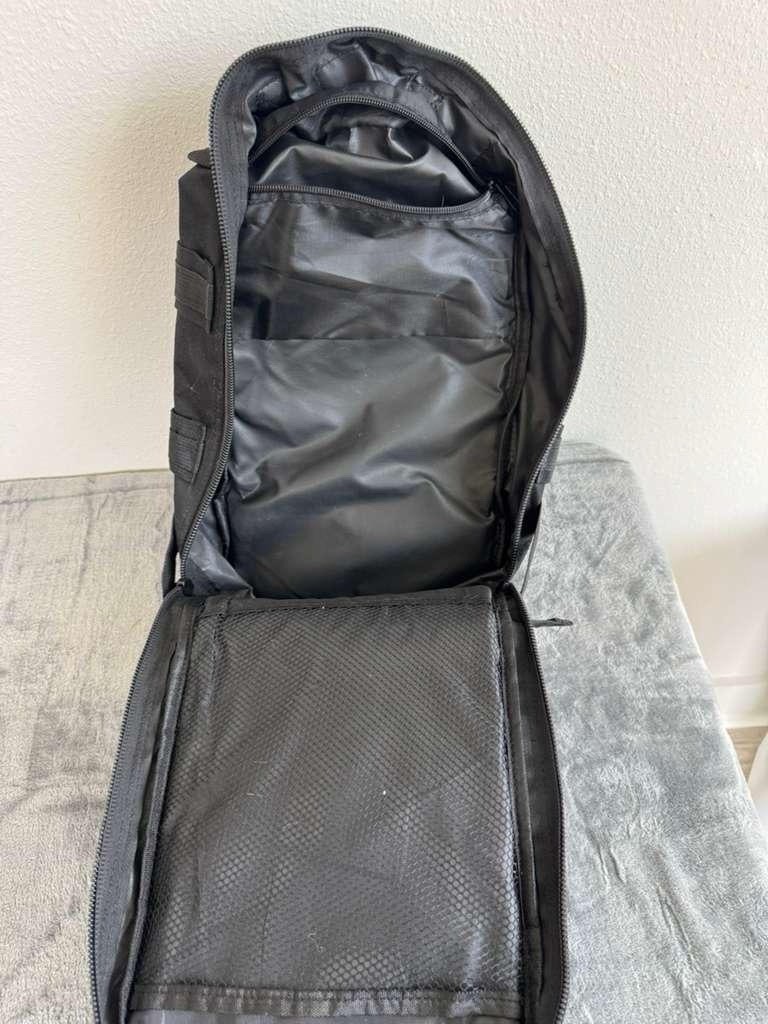 Black Nylon Tactical Backpack Adjustable Straps Multiple Compartments Zip Buckle