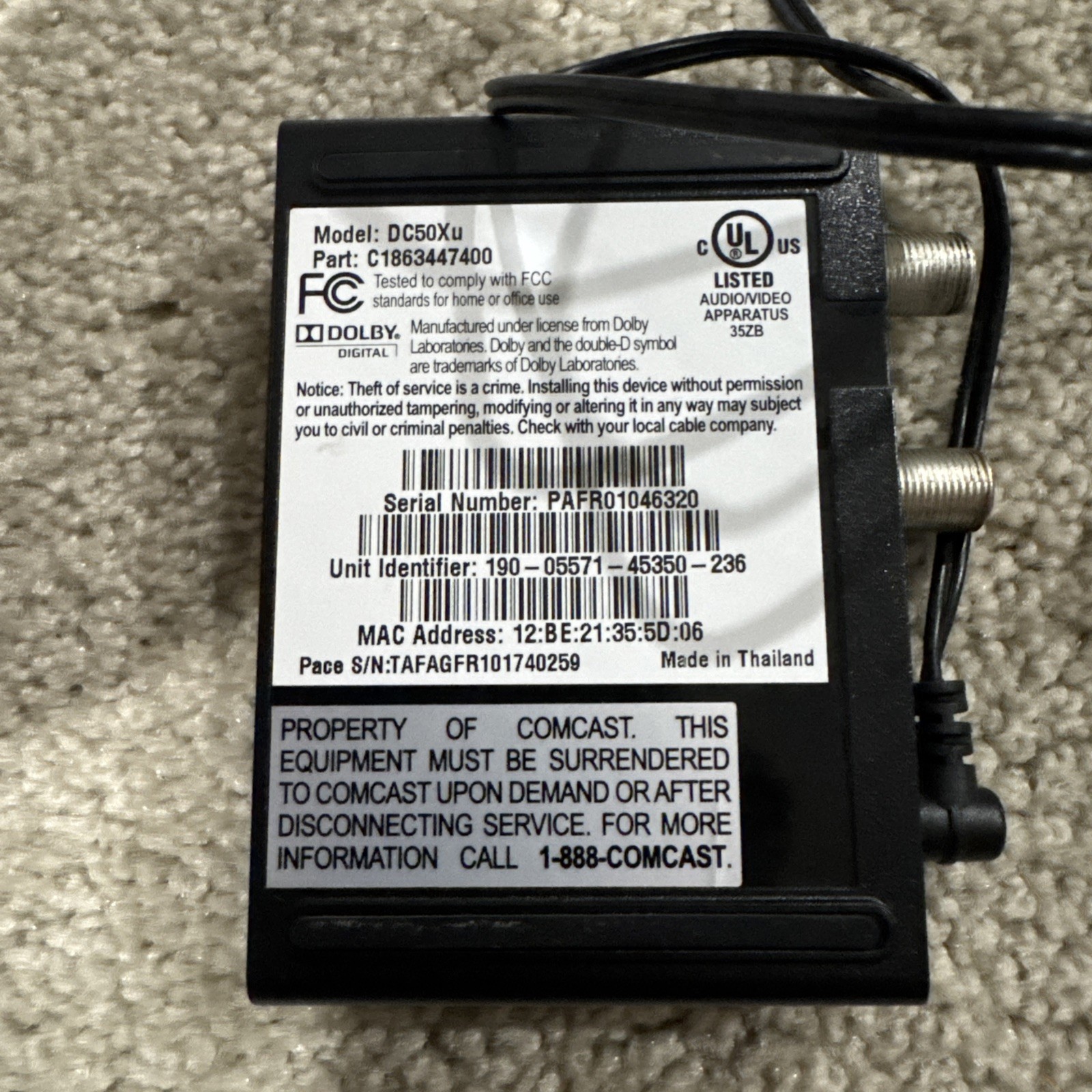 Comcast C1863447400 Xfinity DC50XU Digital Cable Box