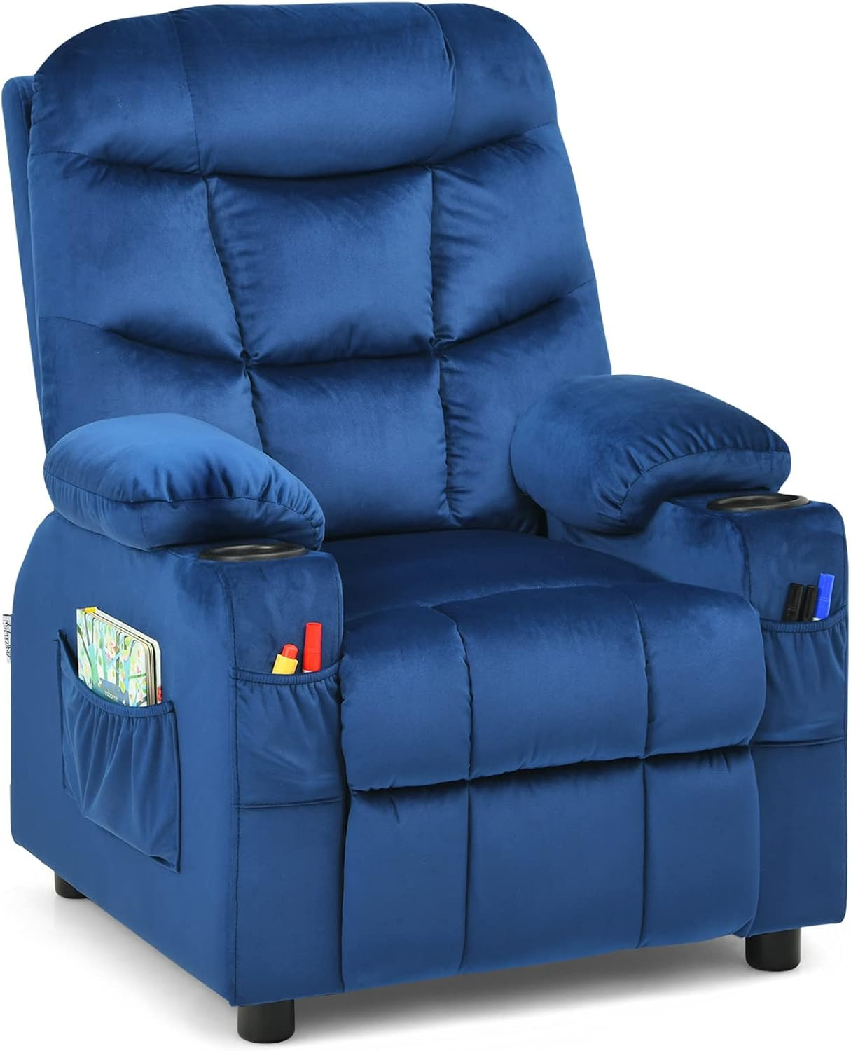 Larger Kids Recliner Chair, Adjustable Lounge Recliner W/ 2 Cup Holders, 1 Side