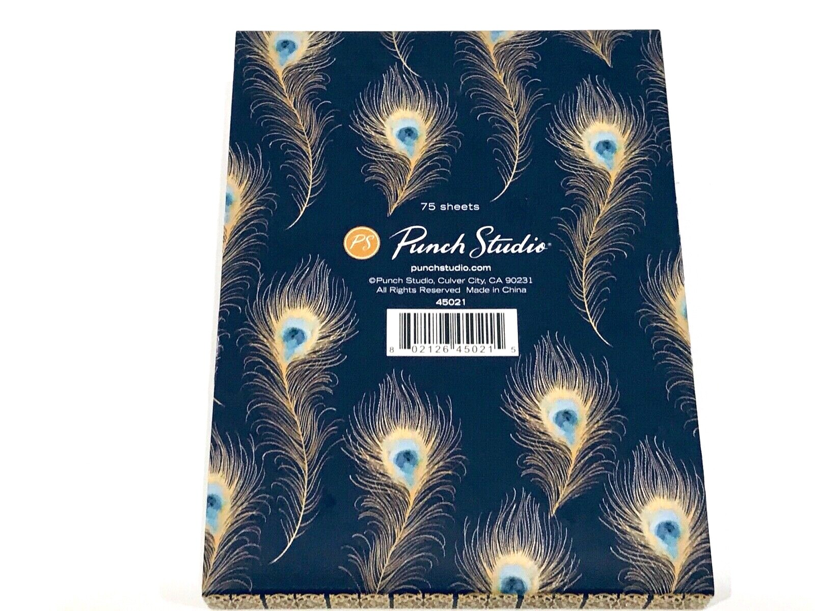 PUNCH STUDIO GOLD FOIL BROOCH LARGE POCKET NOTEPAD PEACOCK FEATHER