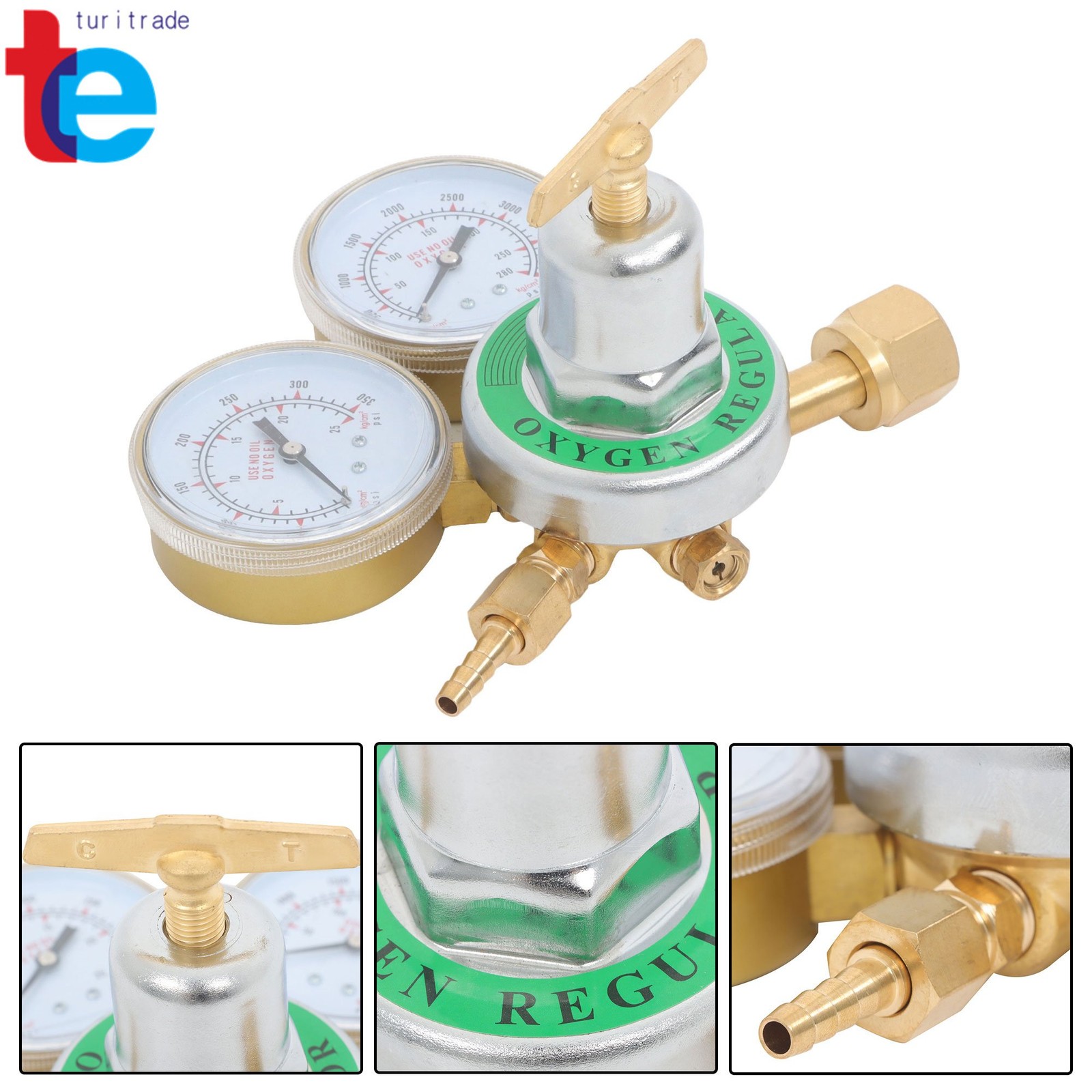Heavy Duty Oxygen Welding Regulator with Pressure Gauge, Brass, CGA 540