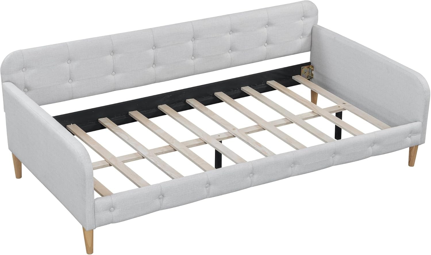 Twin Size Upholstered Daybed W/ 4 Support Legs Linen Sofa Bed Frame W/ Button