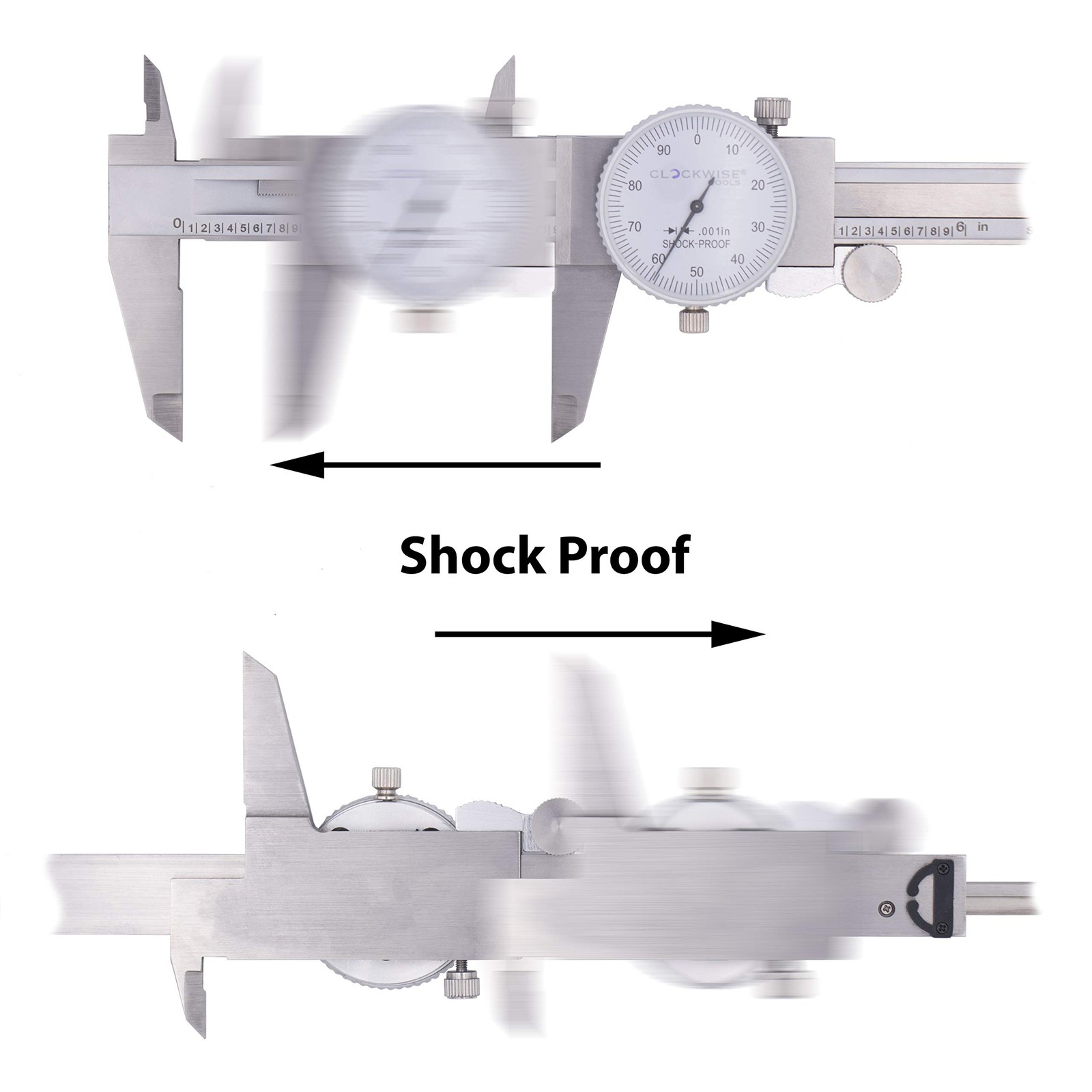 Clockwise Tools DDLR-0605 Pro Dial Caliper 0-6 Inch Double Shock Proof Stainless