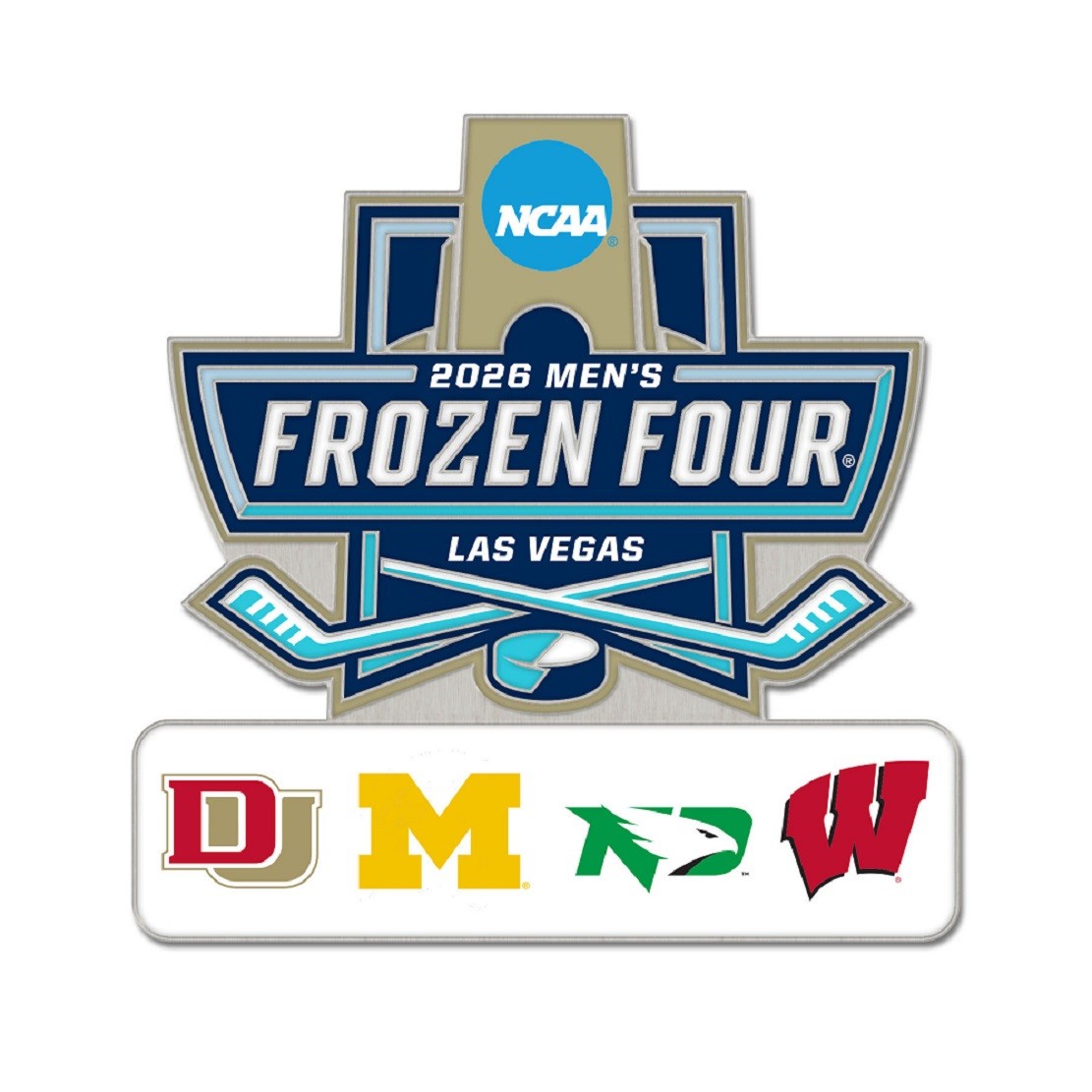 PIN 2026 FROZEN FOUR NCAA 4 TEAM PIN Denver North Dakota Michigan Wisconsin #A2