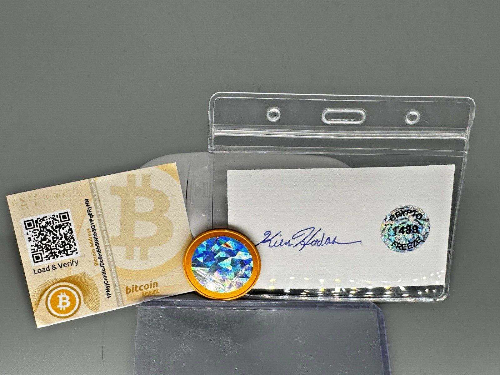 CryptoFreeze V2 Ser 2 unfunded orange AUTOGRAPHED Casascius -bit coin Lealana