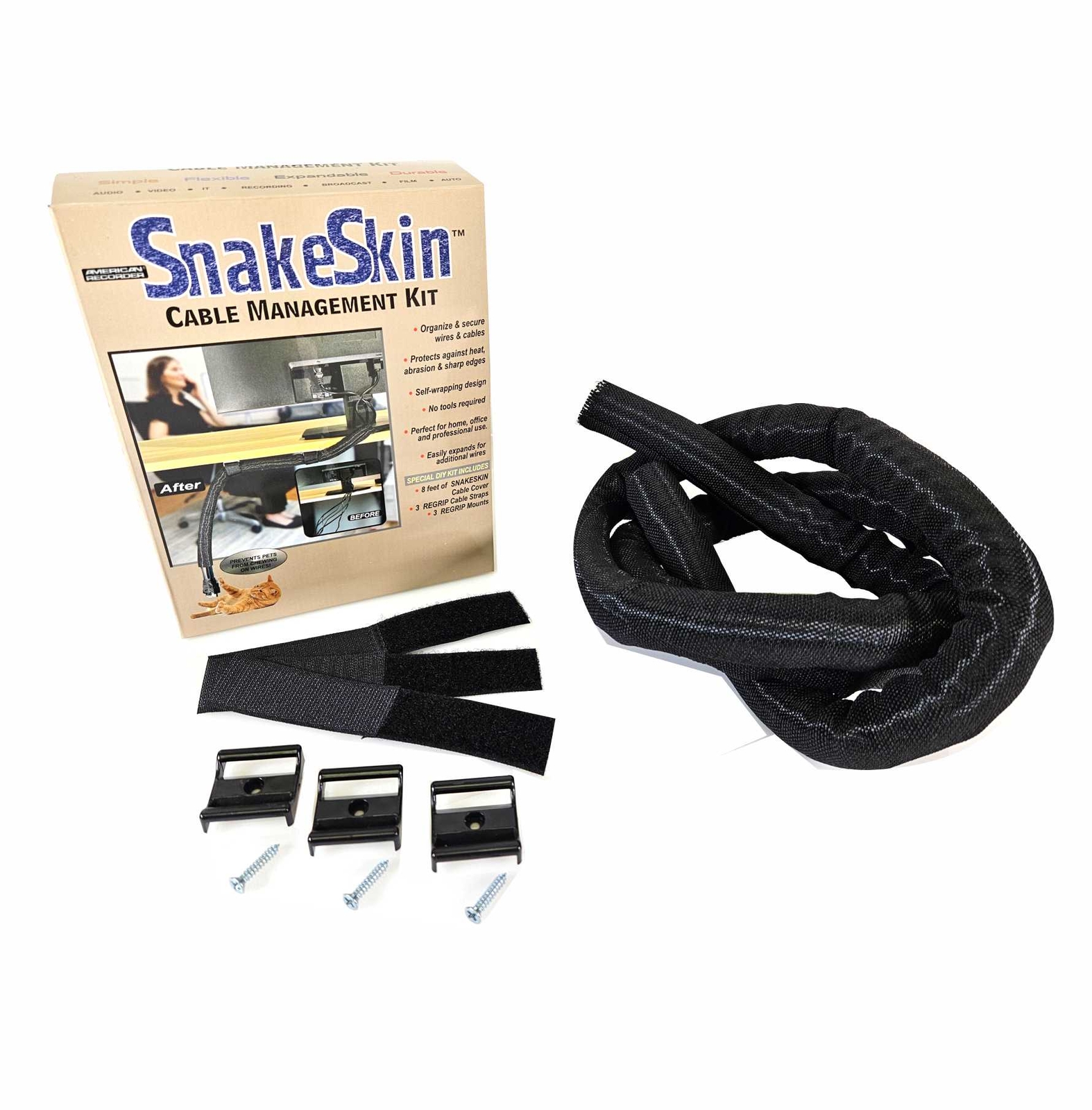 1/2 inch SNAKESKIN Cable Management Kit - Black - 8 feet