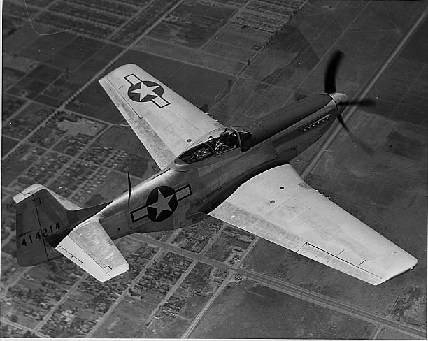 North American P-51 Mustang In Flight From Above Old Aviation Photo