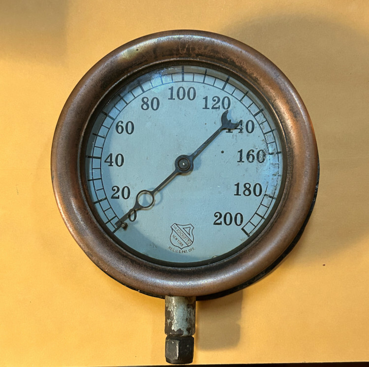 Antique Ashcroft 200 psi Pressure Gauge Steam 6” Brass & Cast Iron Steampunk