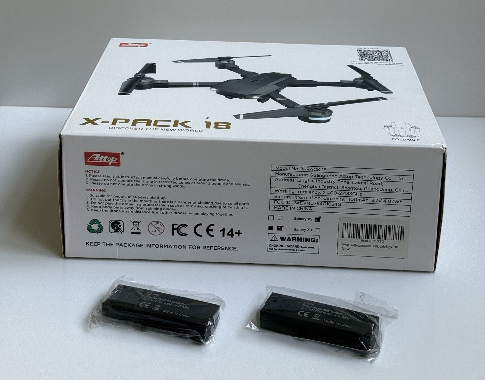 Attop X-Pack 18 Foldable Drone w/ Camera NEW Sealed + 2 Extra Batteries
