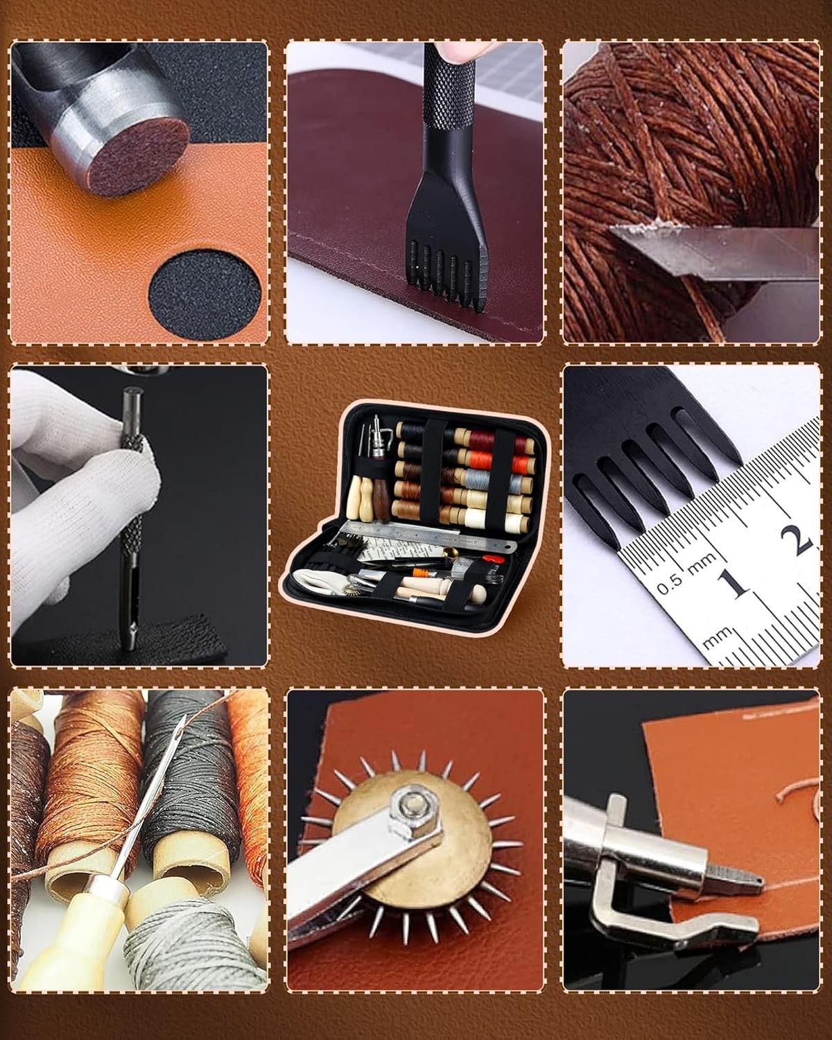 Leather Working Tools Kit for Beginners Leather Crafting Supplies Set for DIY...