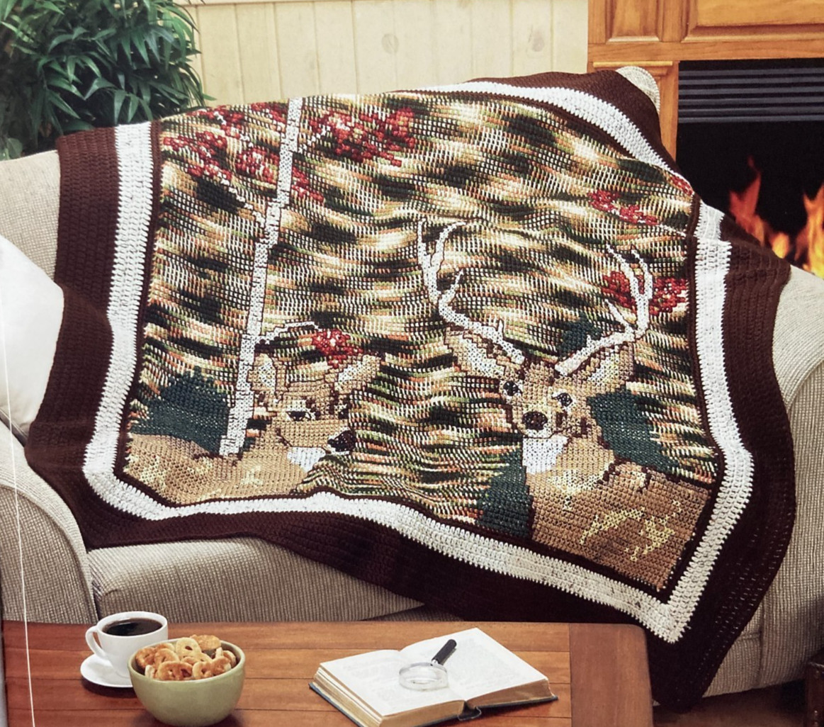 Cross-Stitch Crochet Afghans book: pandas wildflowers deer partridge pear tree