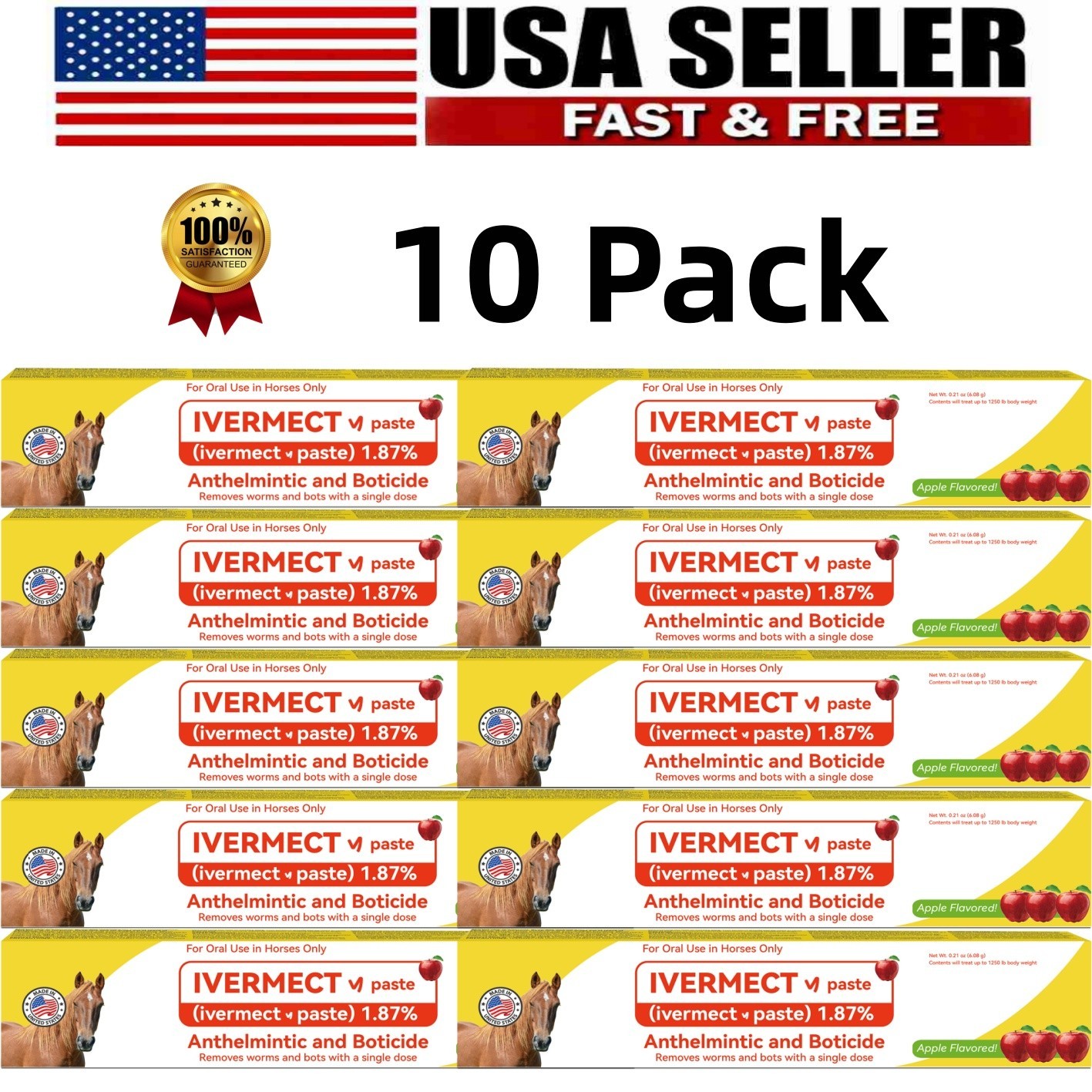 10 Packs Horse Dewormer Paste Apple Flavor New US Convenient Operation1/2028