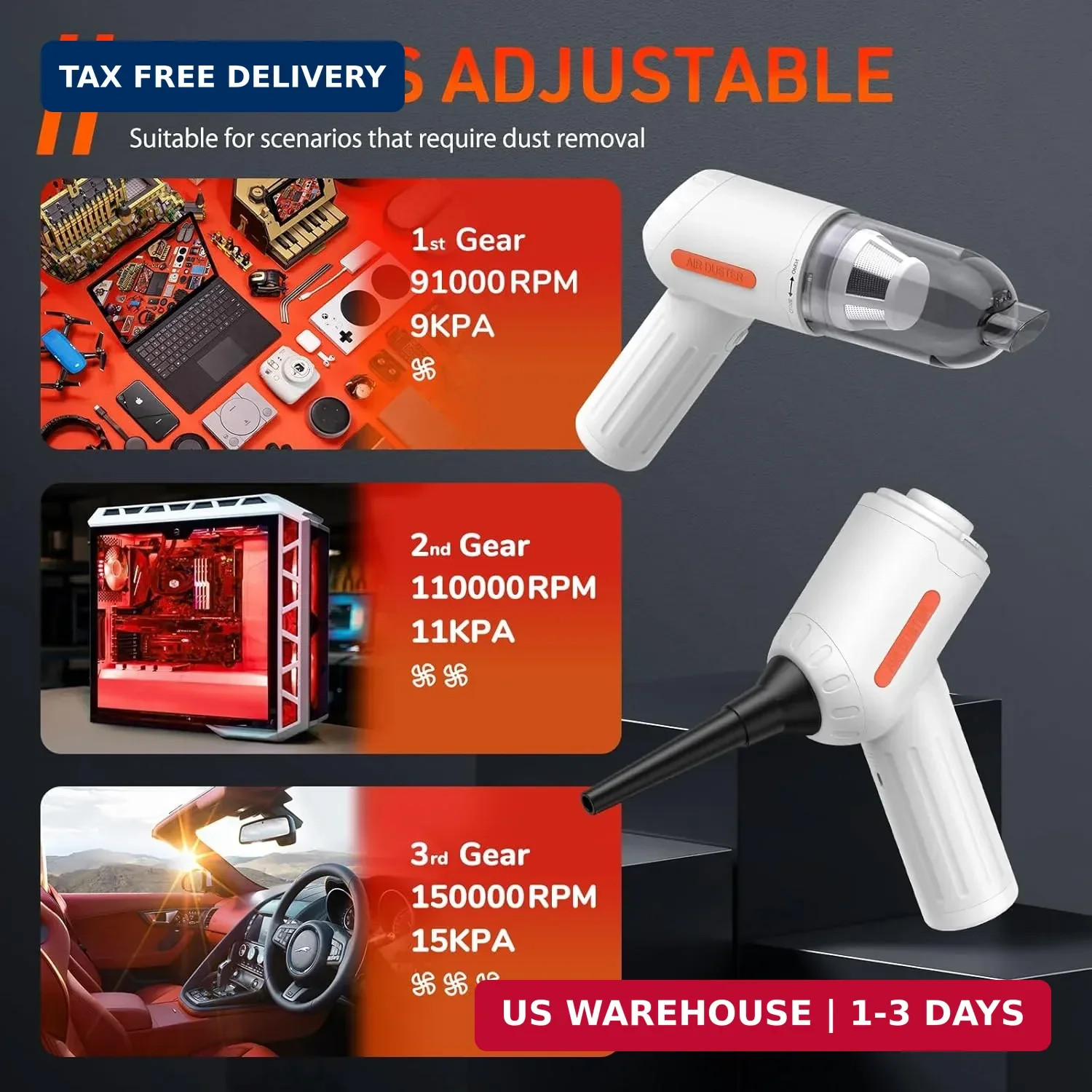 Reesibi 4 in 1 Powerful Compressed air Duster - 150000RPM Cordless Air Blower &