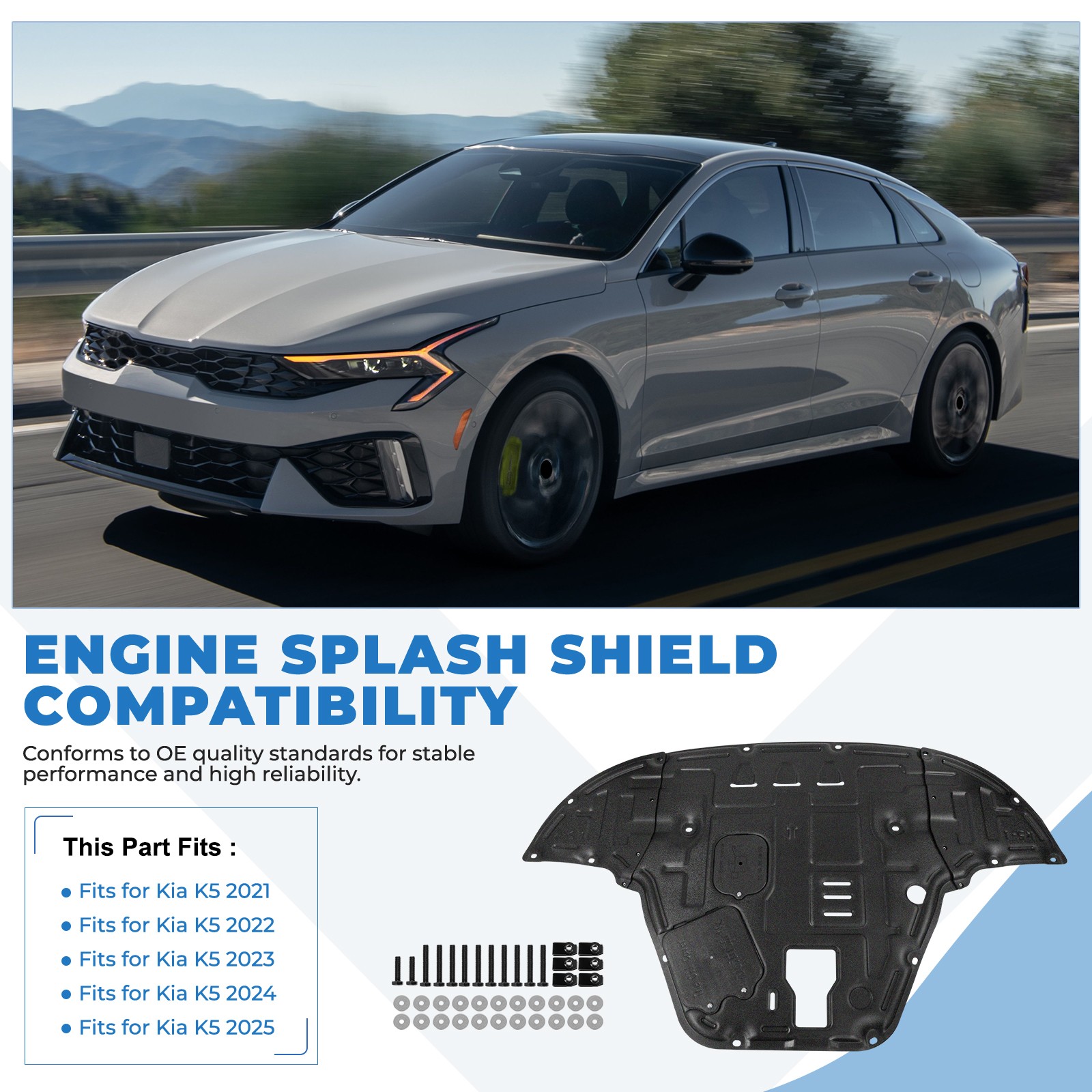 Front Skid Plate For Kia K5 2020-2025 Under Engine Splash Shield Cover Guard