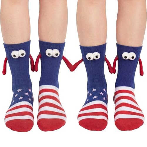 Magnetic Holding Hands Socks - Funny Crazy 3D Doll Cotton 6.5-10.5 Usa Flag