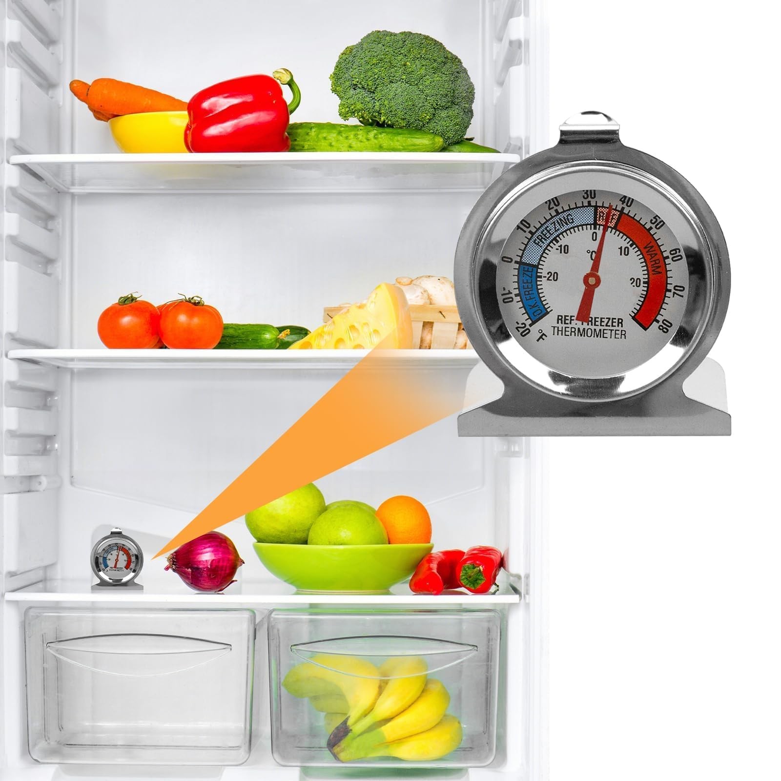 4 Pack Refrigerator Freezer Thermometer, Large Dial Analog Thermometer for Fr...