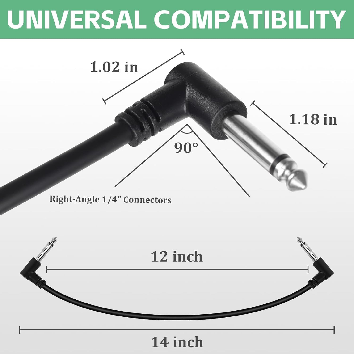 12 Inch Guitar Patch Cables 6 Pack, 1/4" Right Angle Guitar Effect Pedal Board P