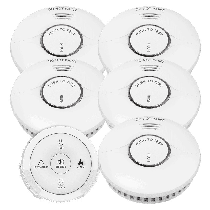 5x Wireless Interconnected Smoke Alarms w Free Remote - 10 yr Battery - EASY DIY
