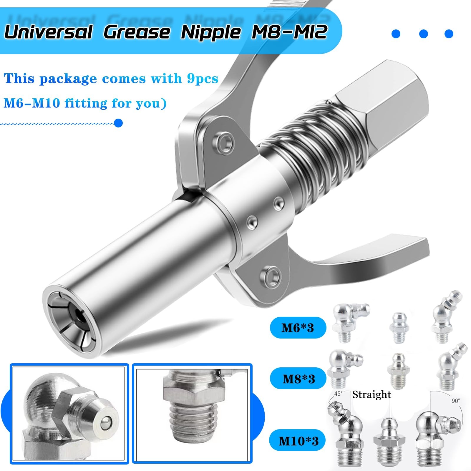 FACITE Grease Gun Coupler Quick Lock and Release Lube Guns 2PCS