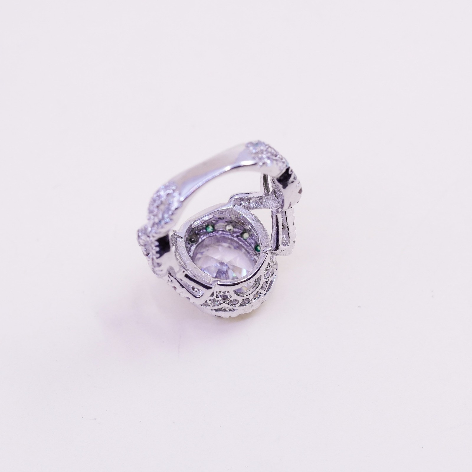 Size 4.75, Sterling silver ring, 925 silver cluster round crystal CZ cluster