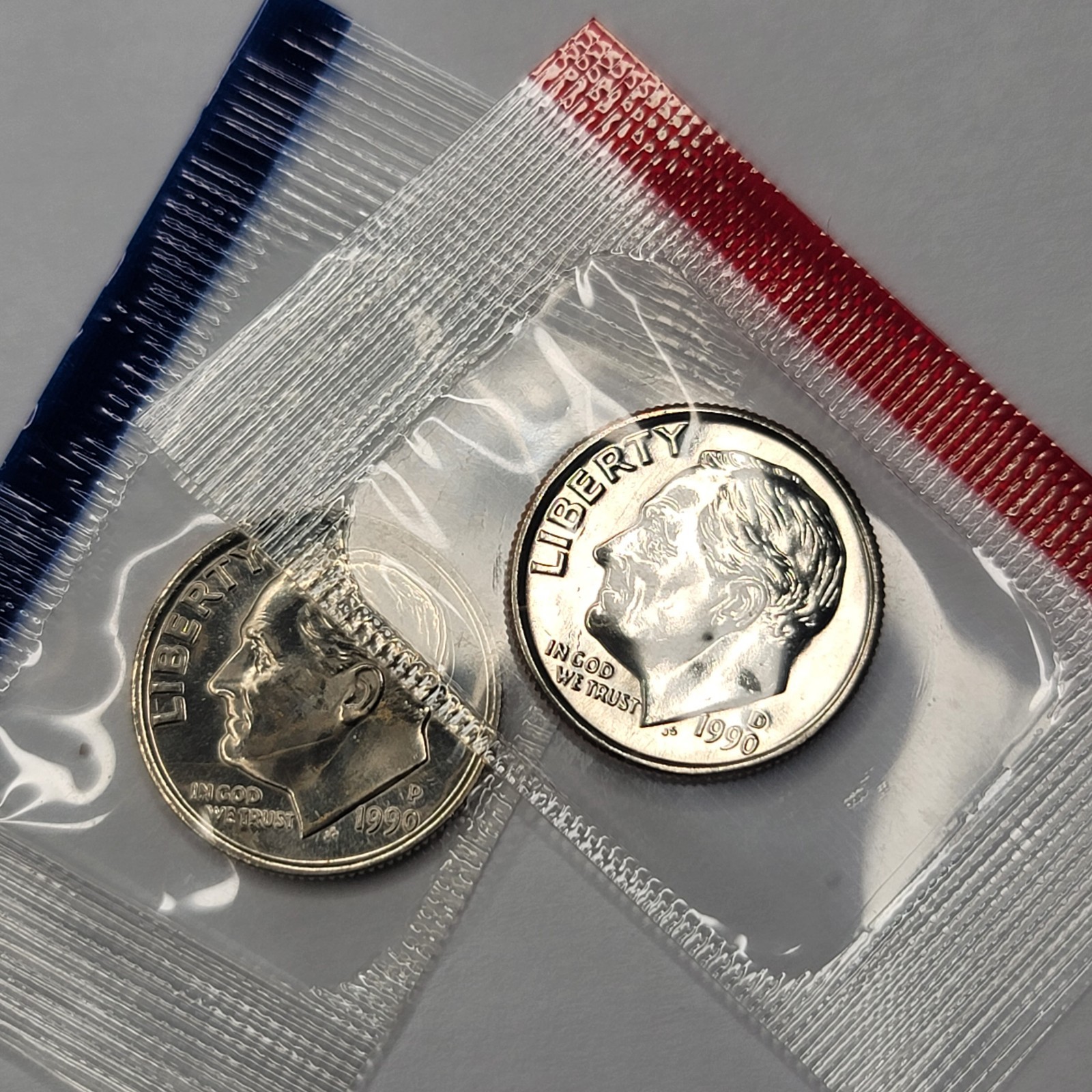 1990 P&D  Roosevelt Dimes Unc Mint Cello - FREE SHIP