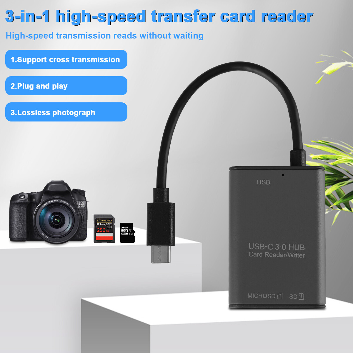 3-in-1 Multi USB Memory Card Reader 480Mbps for SD SDHC Micro SD MMC RS-MMC