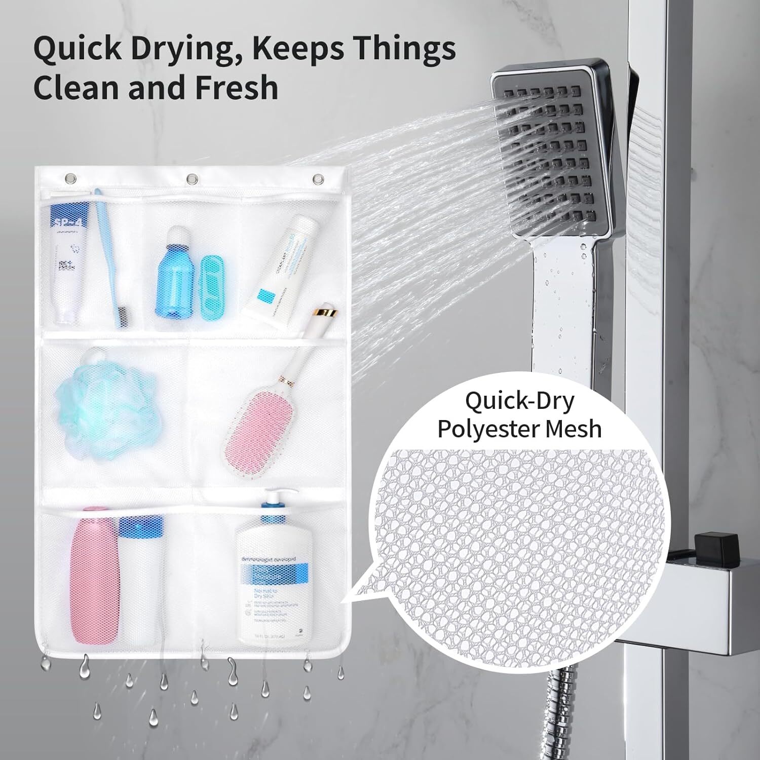 F-color Mesh Shower Caddy Hanging - Quick Dry Beautiful White, 2 Pack
