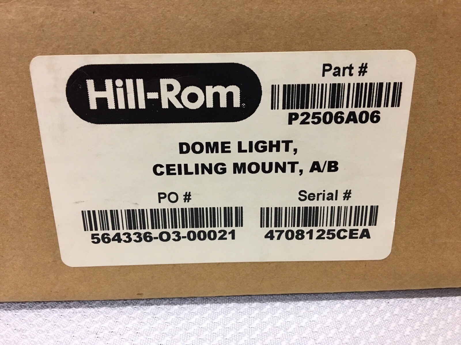 New In Box Hill-Rom Dome Light, Ceiling Mount, A/B, P2506A06