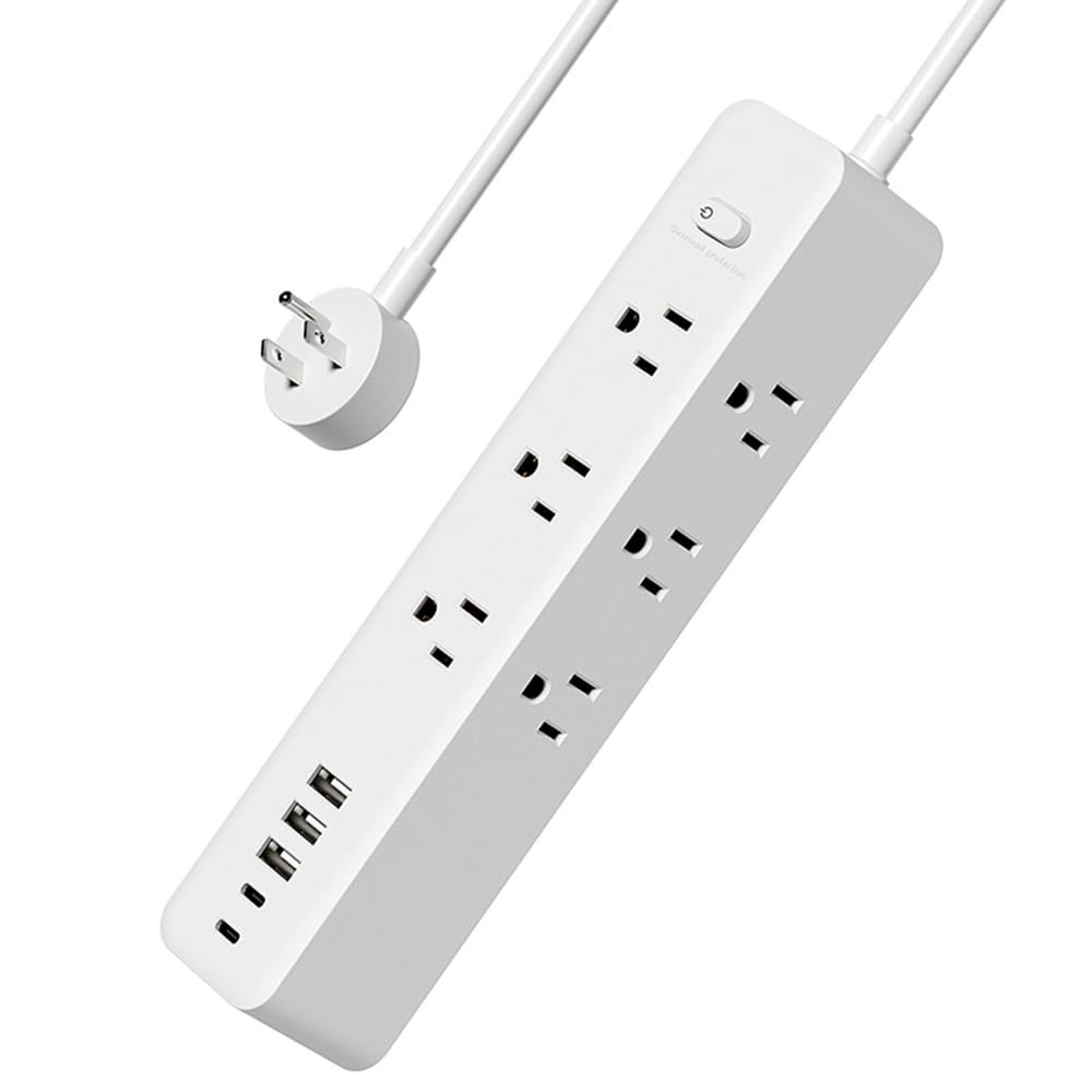 5 FT Power Strip Outlet Extender Surge Protector 3 Sided with Extension Cord ...