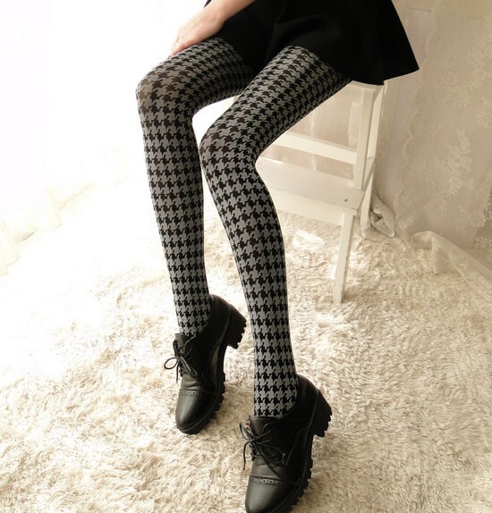 Soft Warm Houndstooth Tights 60D Lightweight 1 Pair