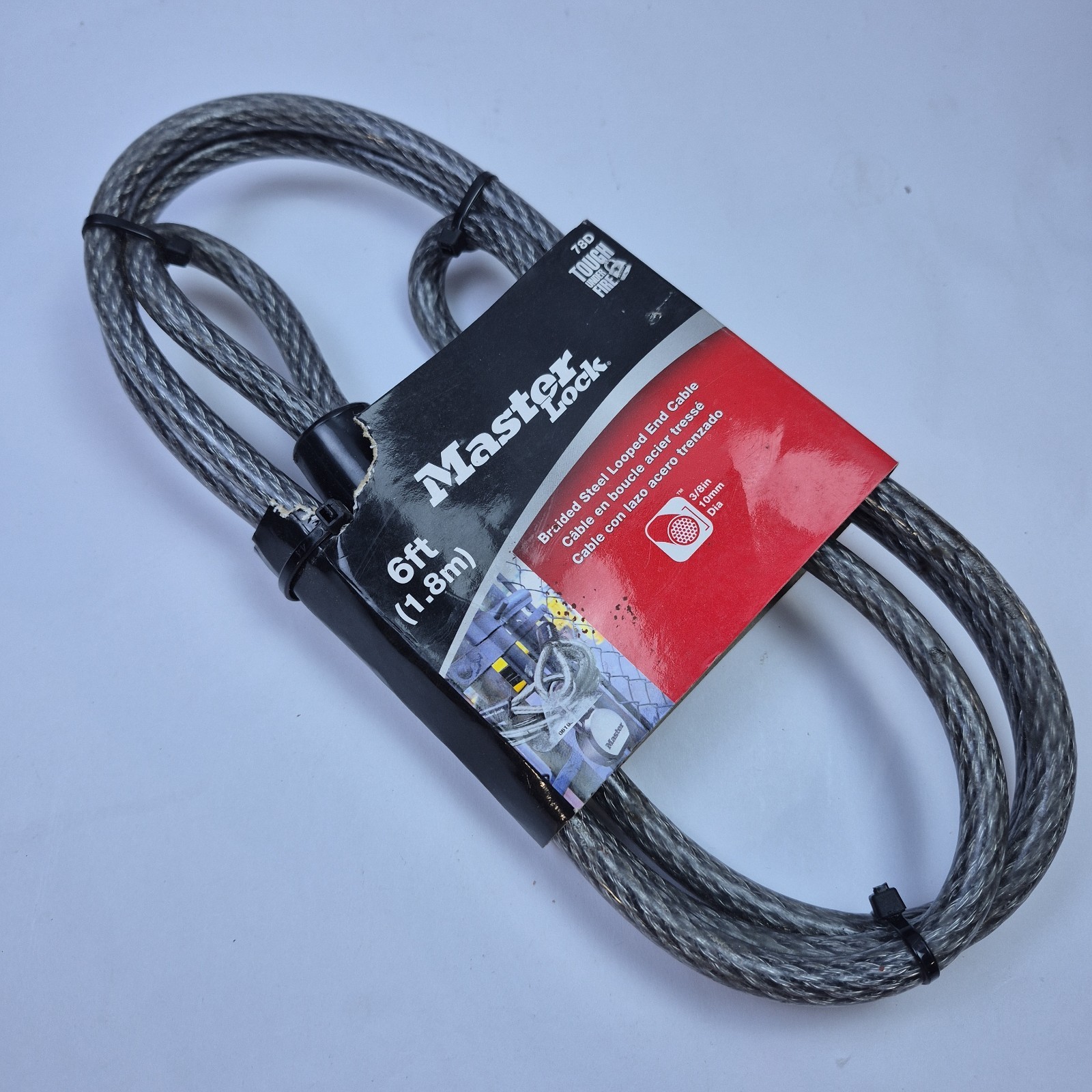 NEW Master Lock 78D 6ft Braided Steel Looped Cable