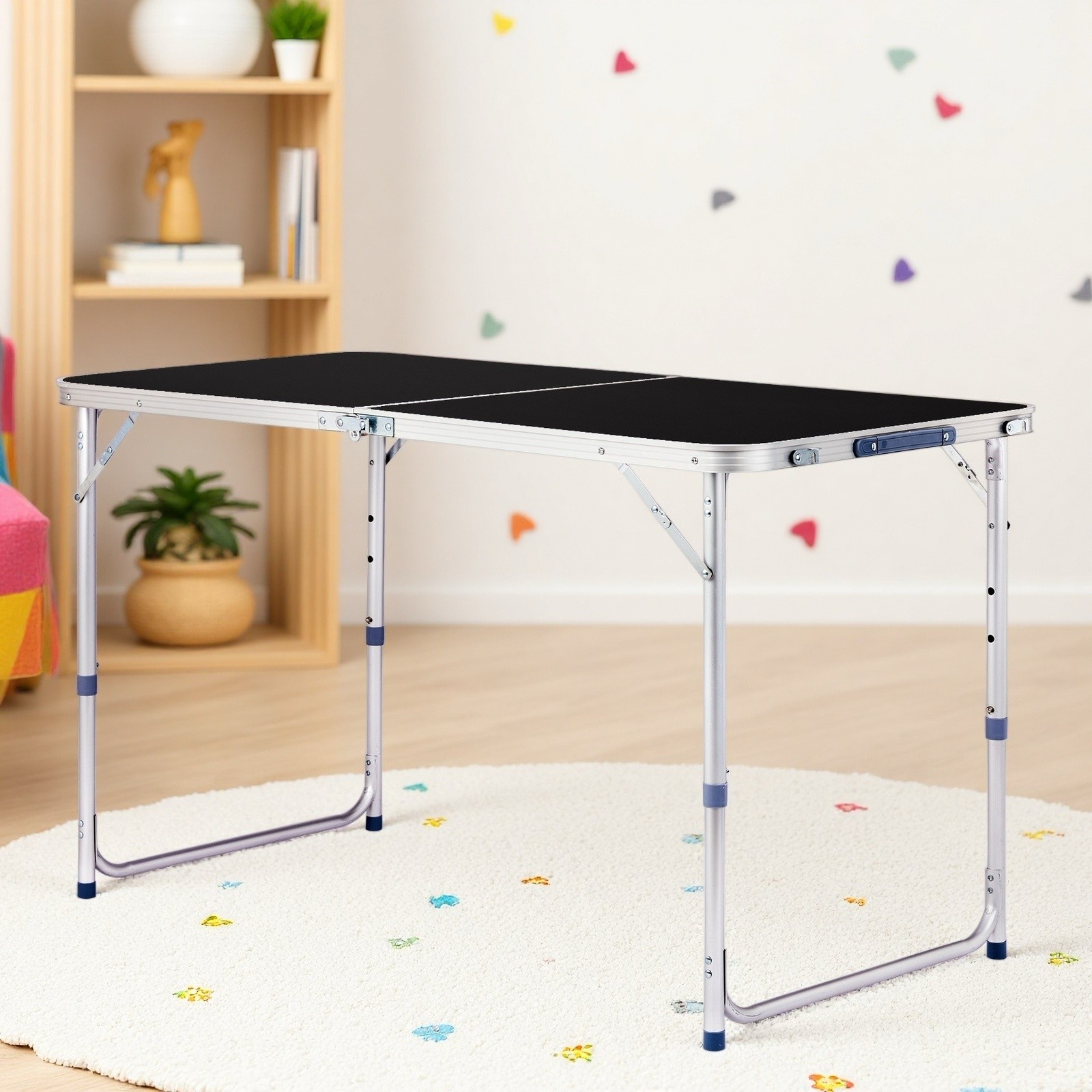 Folding Camping Table 4ft - Adjustable Patio Aluminum Frame Outdoor Picnic Black