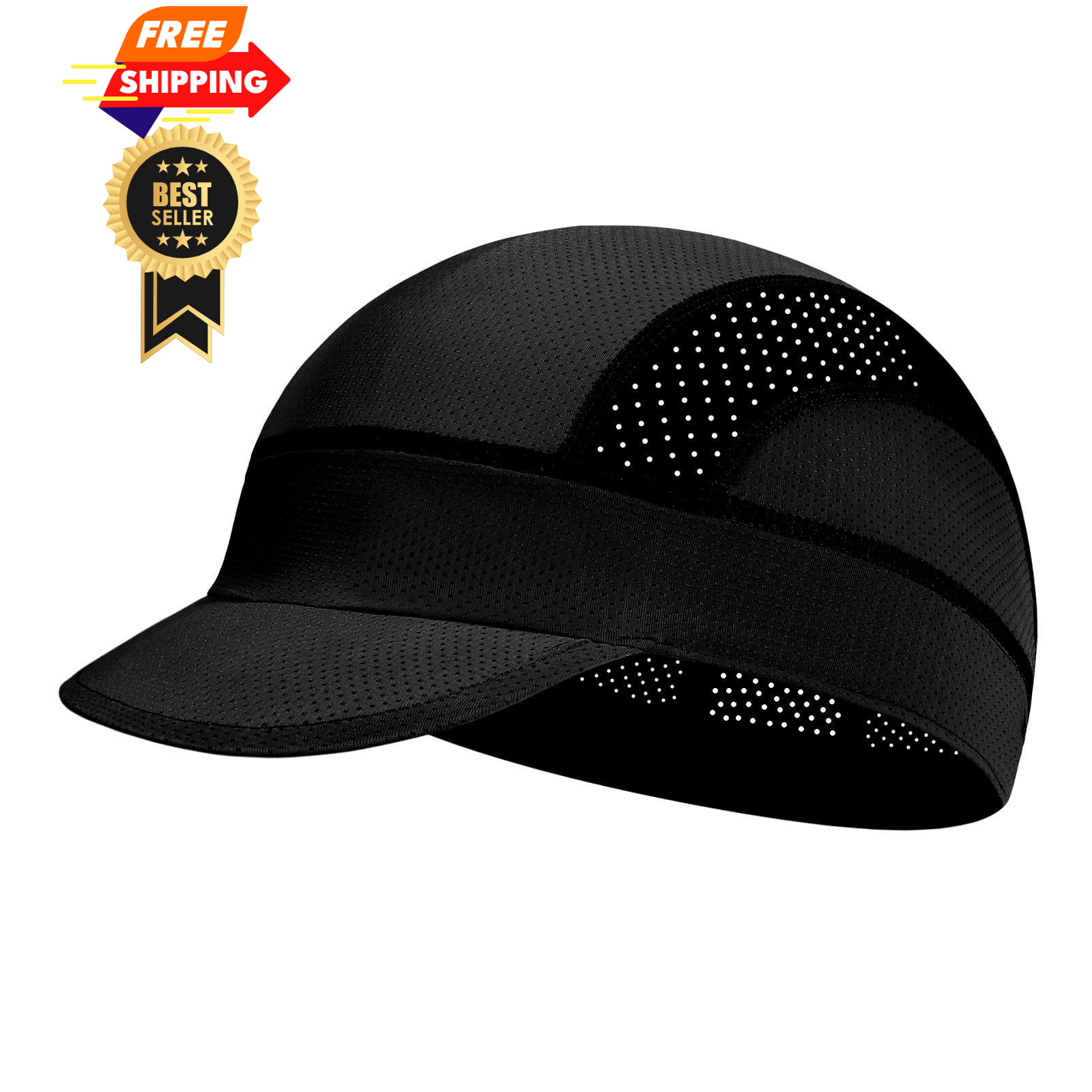 XXL Cooling Cycling Cap Skull Caps Under Helmet Mesh Hats Medium-Large, Black