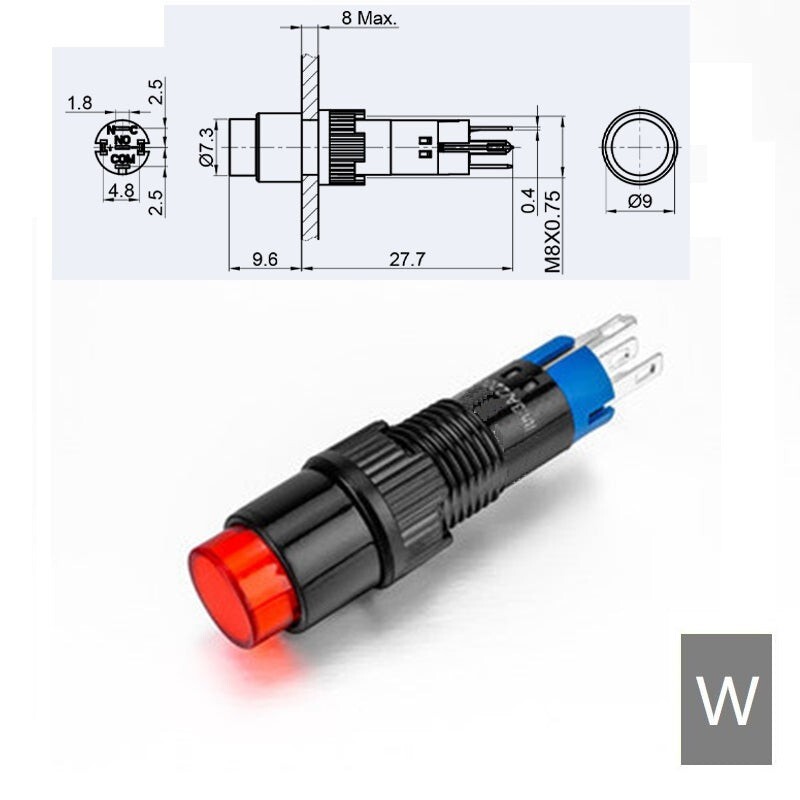 8mm SPDT Illuminated ON/OFF Round Plastic Push Button Switch (LAS4Y-11Z)