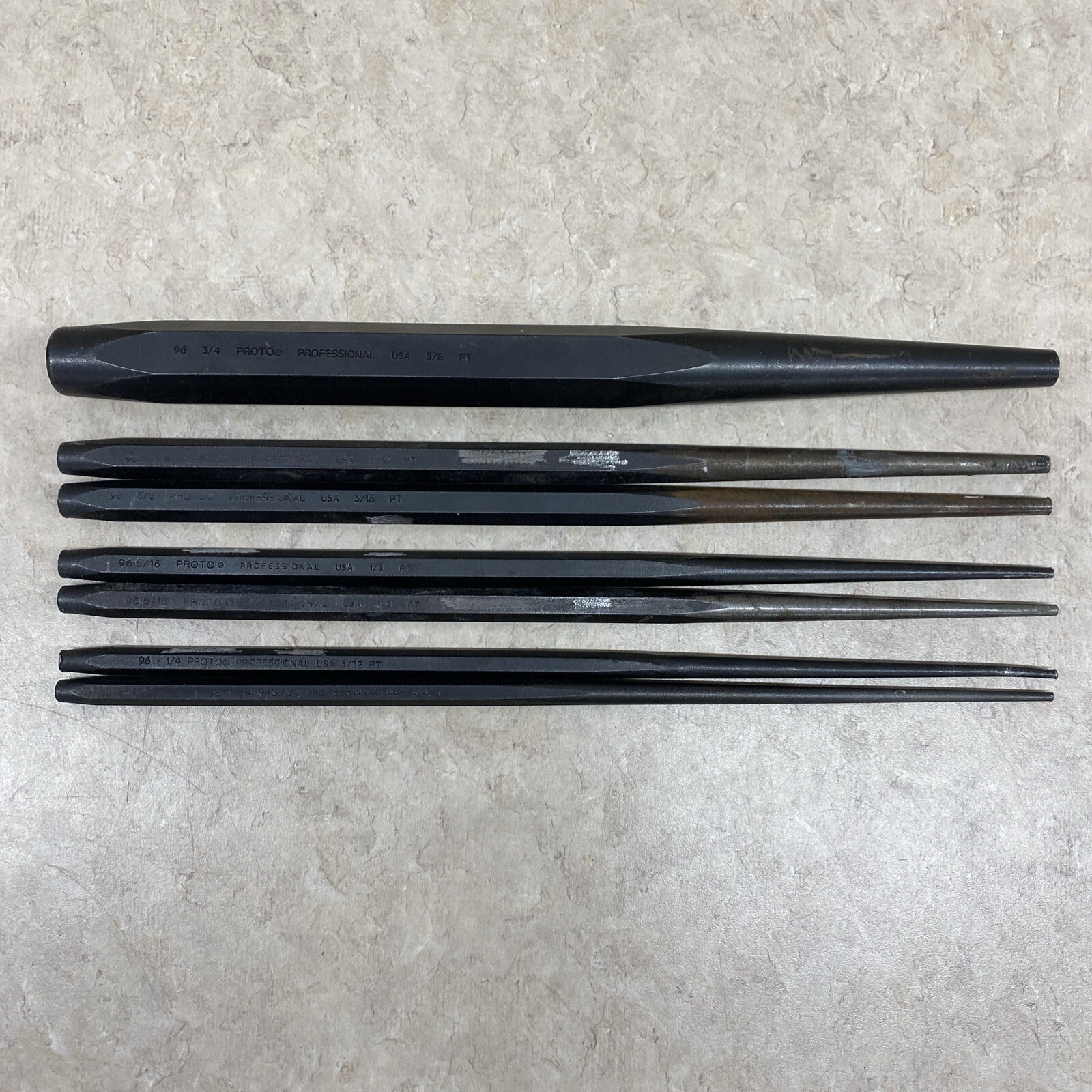 Lot of 7 Proto 96 Punch 10" Length 3/4 3/8 5/16 3/32