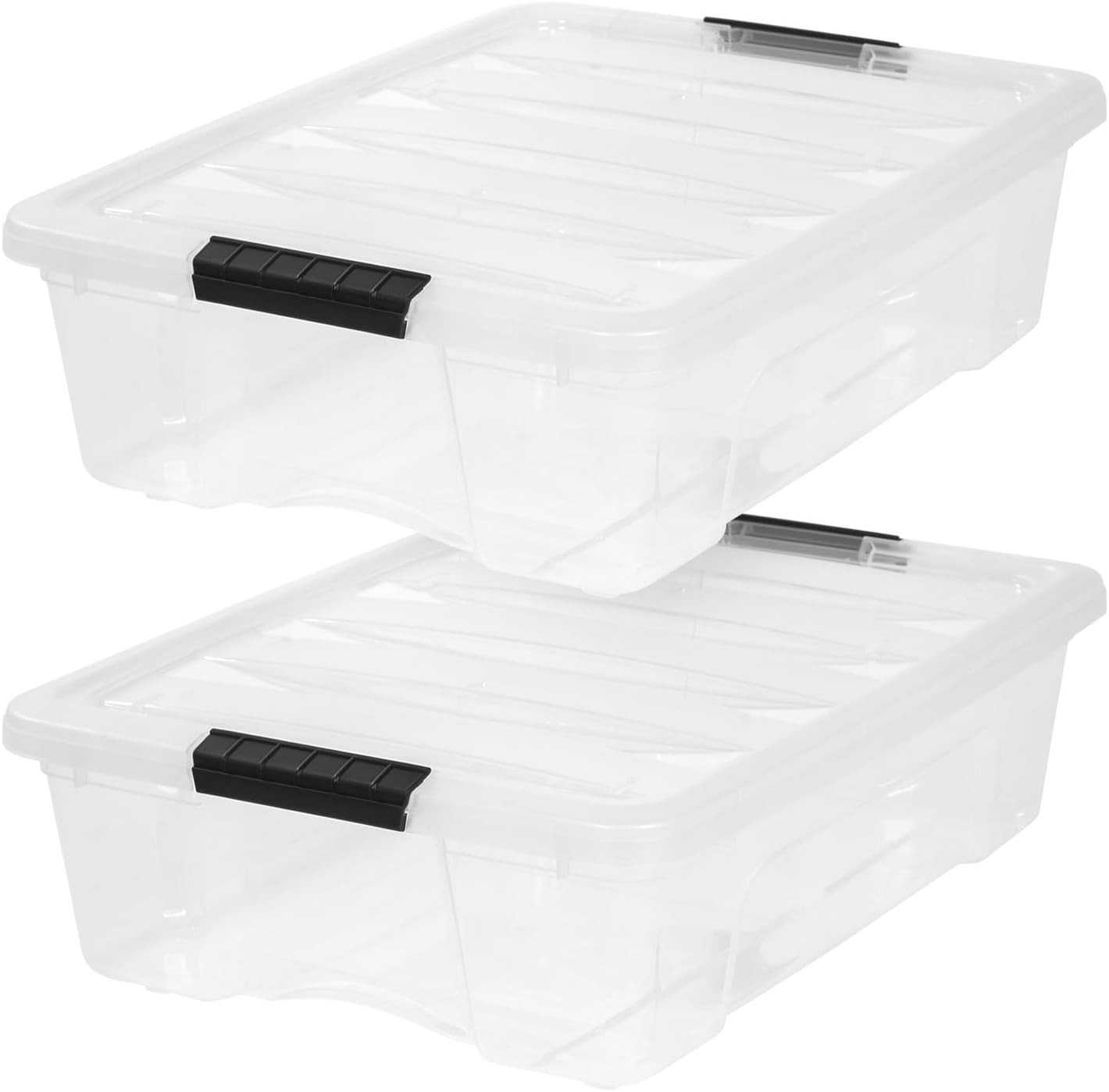 27 Qt Plastic Storage Bins w/ Lids Clear Containers Organizer Nestable 2 Pk