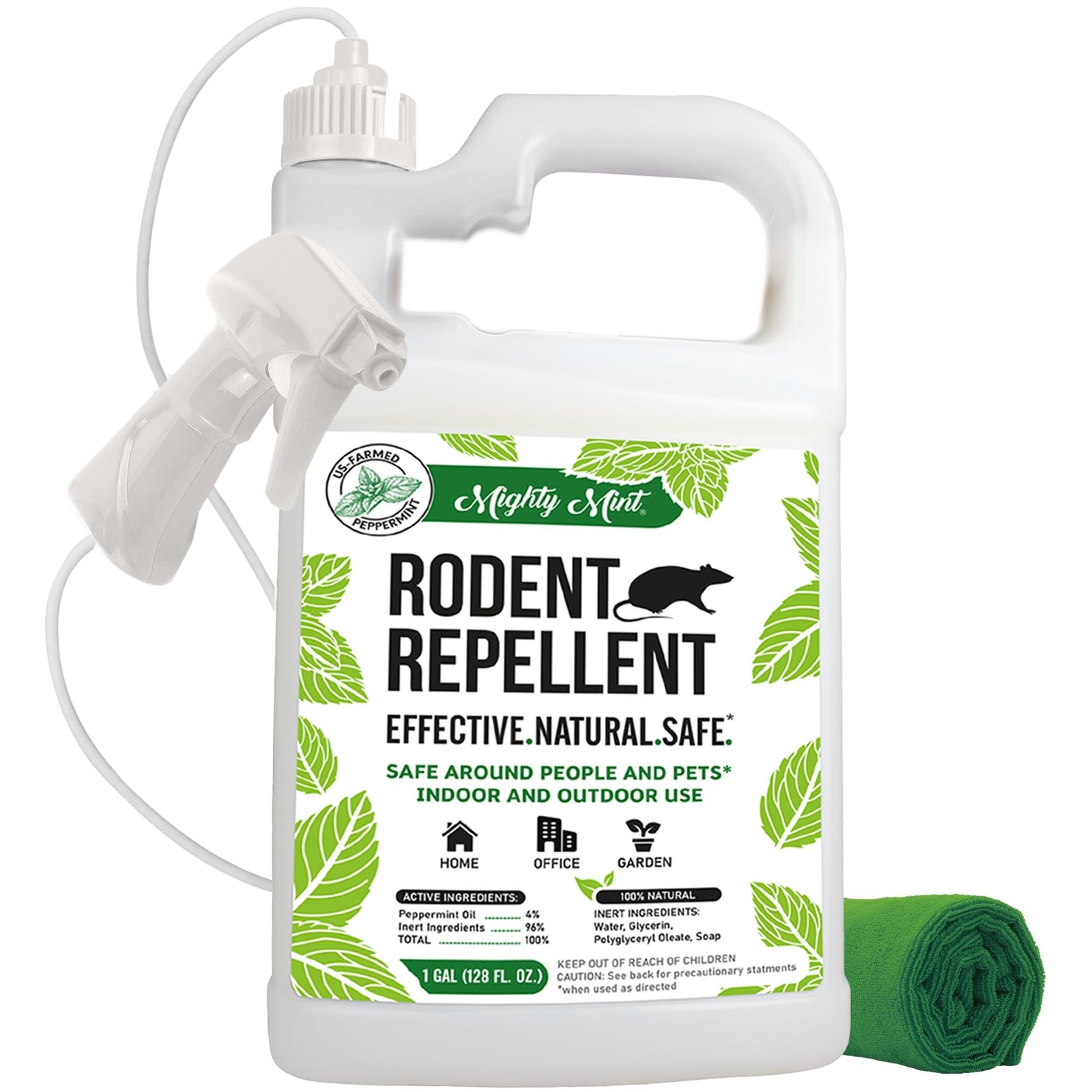 Mighty Mint Peppermint Oil Rodent Repellent Spray with Microfiber Cloth – Nat...