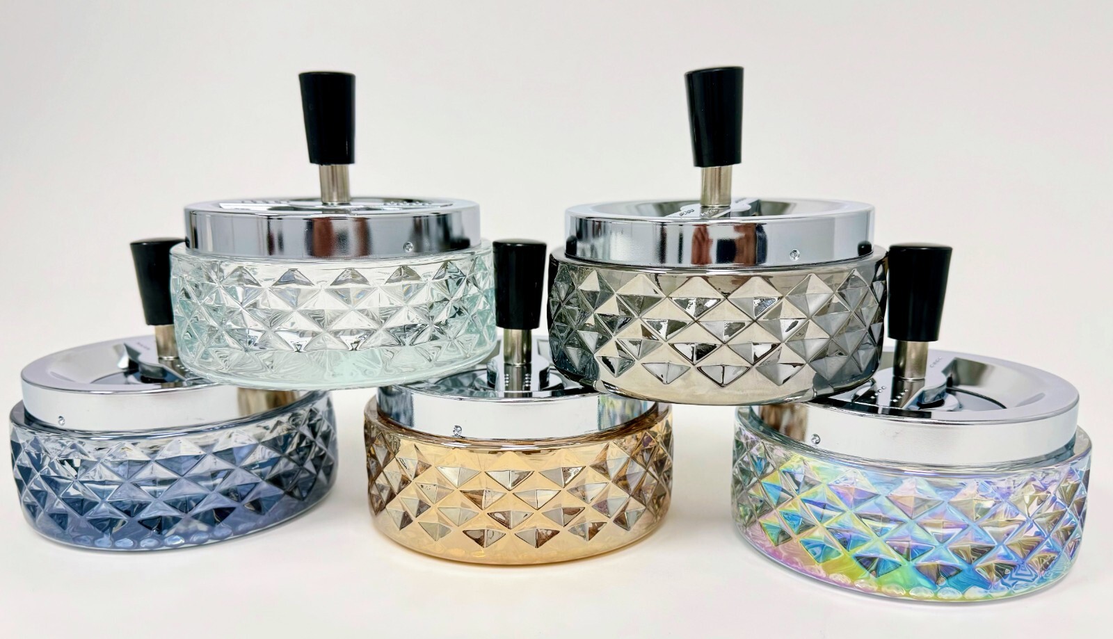 4.75" Heavy Glass Push Down Spinning Cigarette Ashtray