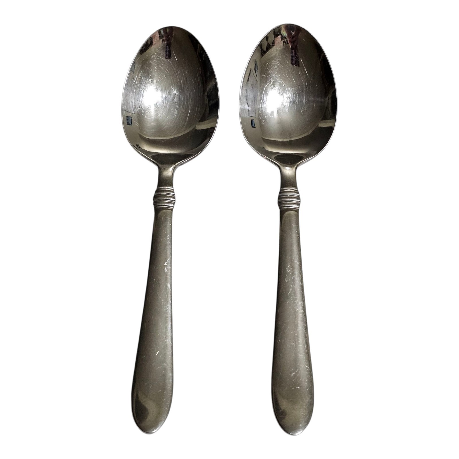Oneida Banbury Stainless Flatware Lot Of 2 Large Serving Spoons 8.5" 3 Band