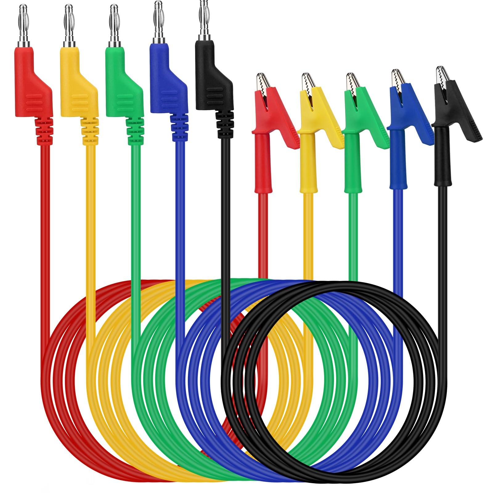 5 Pcs 3.5Ft Multimeter Banana Plug to Crocodile Alligator Clip Test Probe