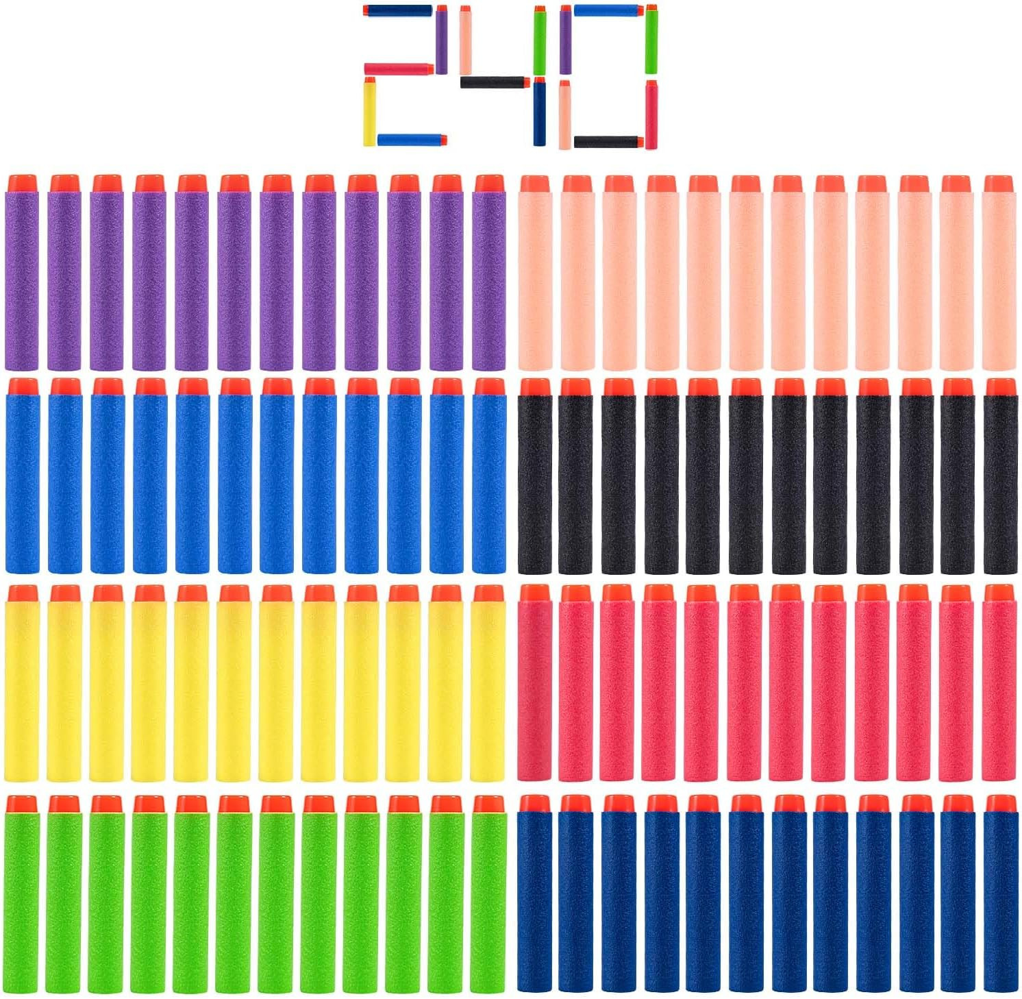 KISEER 240 Pcs Colorful Refill Darts Bullets Ammo Pack for Nerf N-Strike Elite S